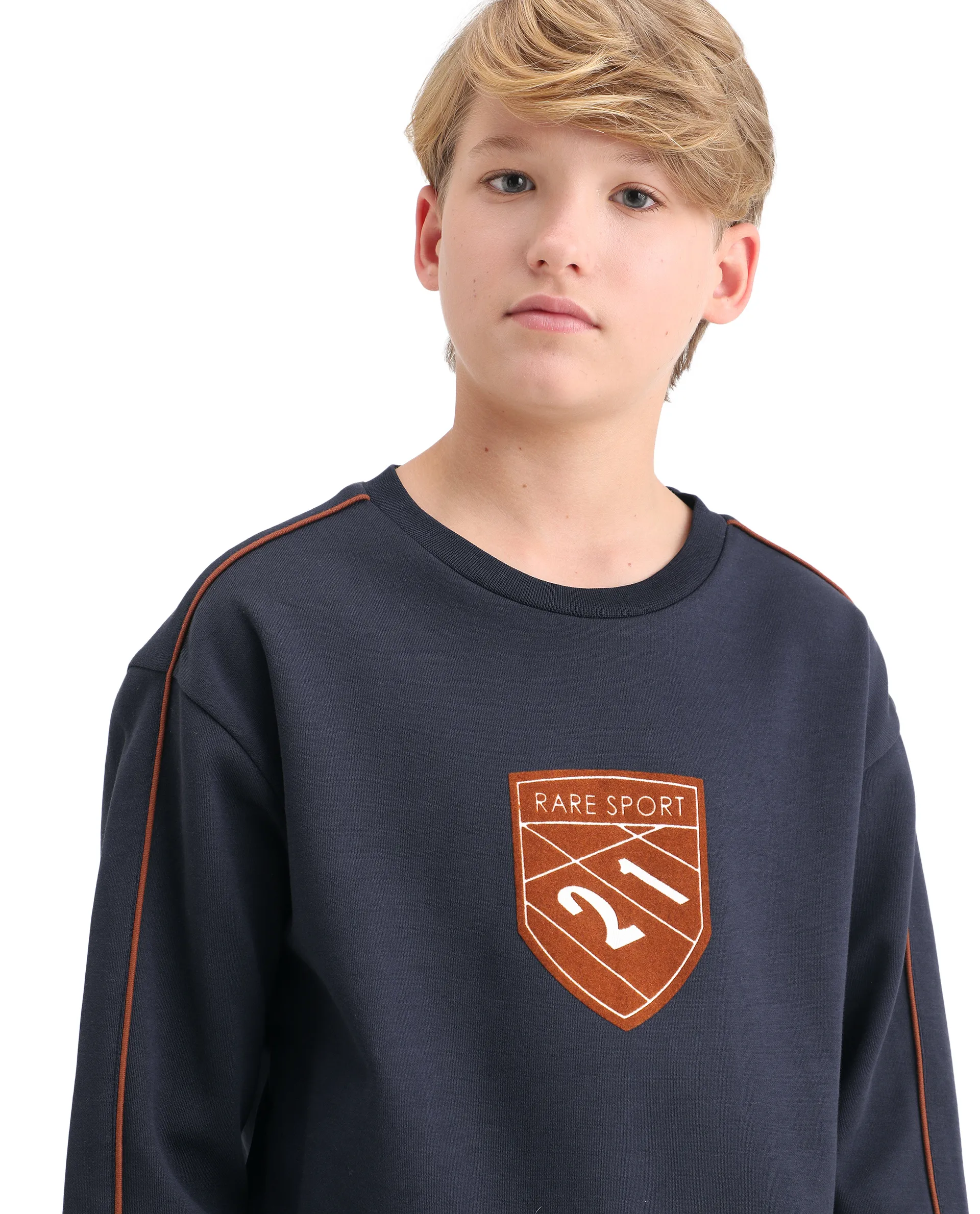 Rare Ones Kids Vance Navy Cotton Blend Slip-On Closure Flock Print Oversized Sweatshirt - Image 5