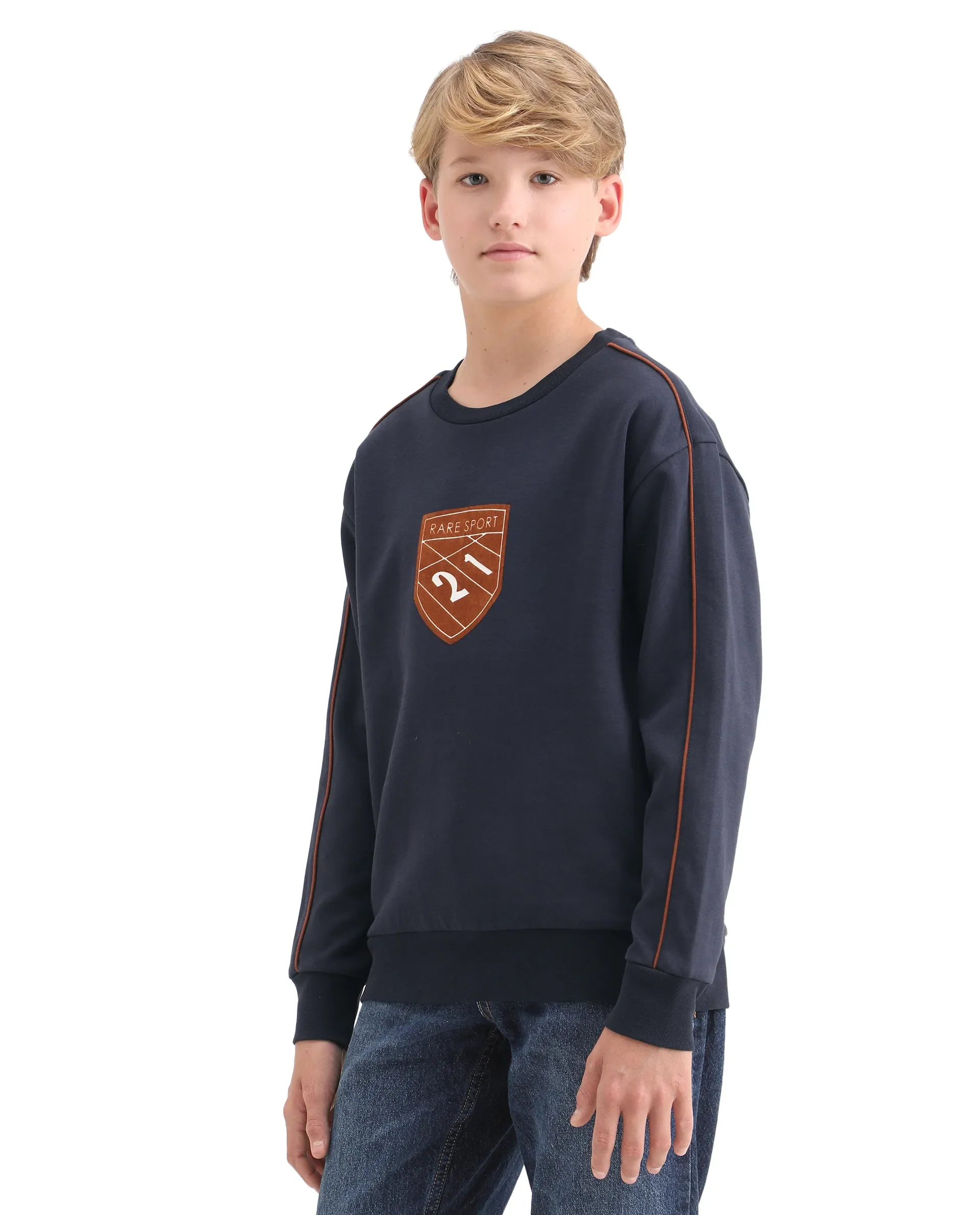 Rare Ones Kids Vance Navy Cotton Blend Slip-On Closure Flock Print Oversized Sweatshirt - Image 6