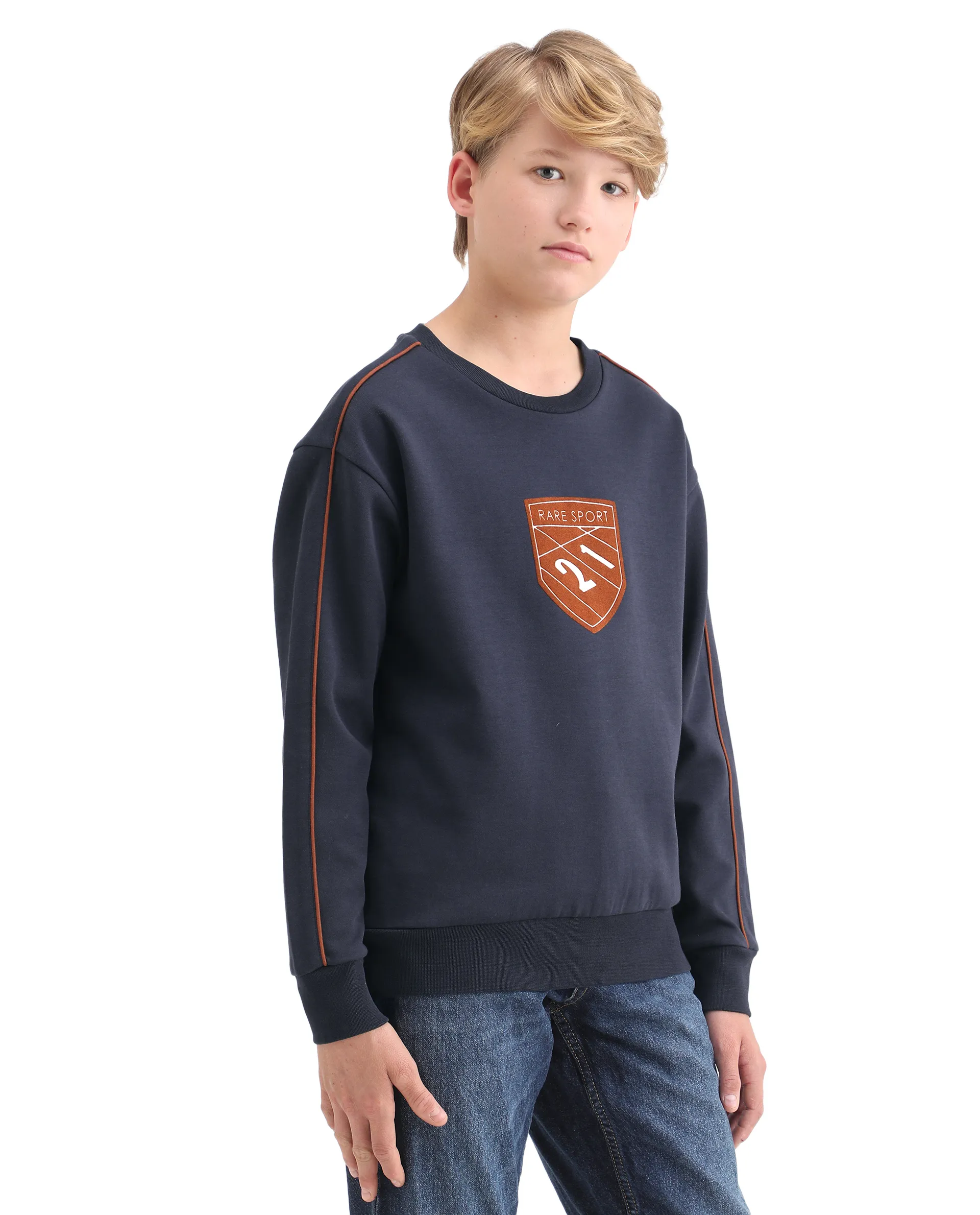 Rare Ones Kids Vance Navy Cotton Blend Slip-On Closure Flock Print Oversized Sweatshirt - Image 7