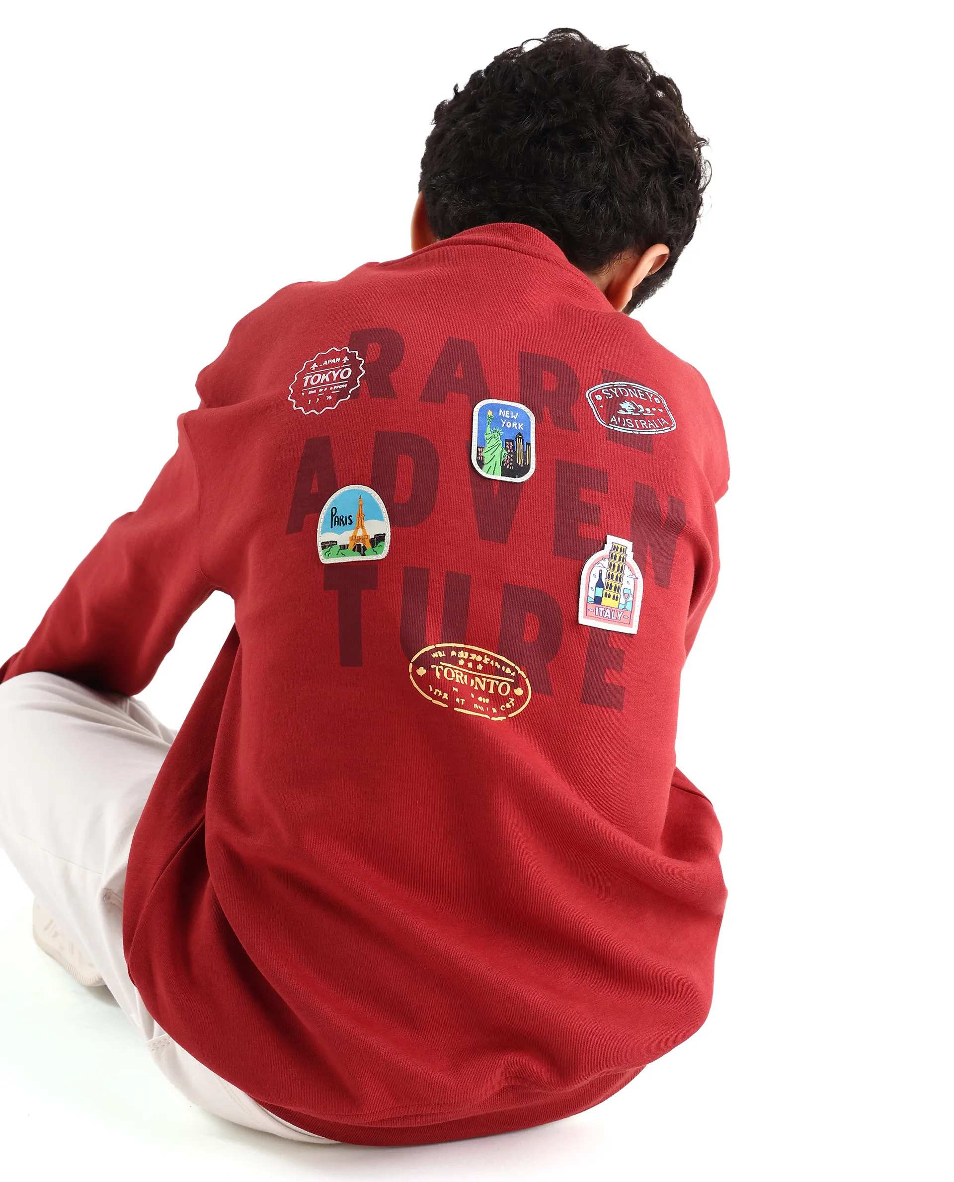 Rare Ones Kids Waro Dark Red Cotton Blend Puff Print Oversized Sweatshirt - Image 3