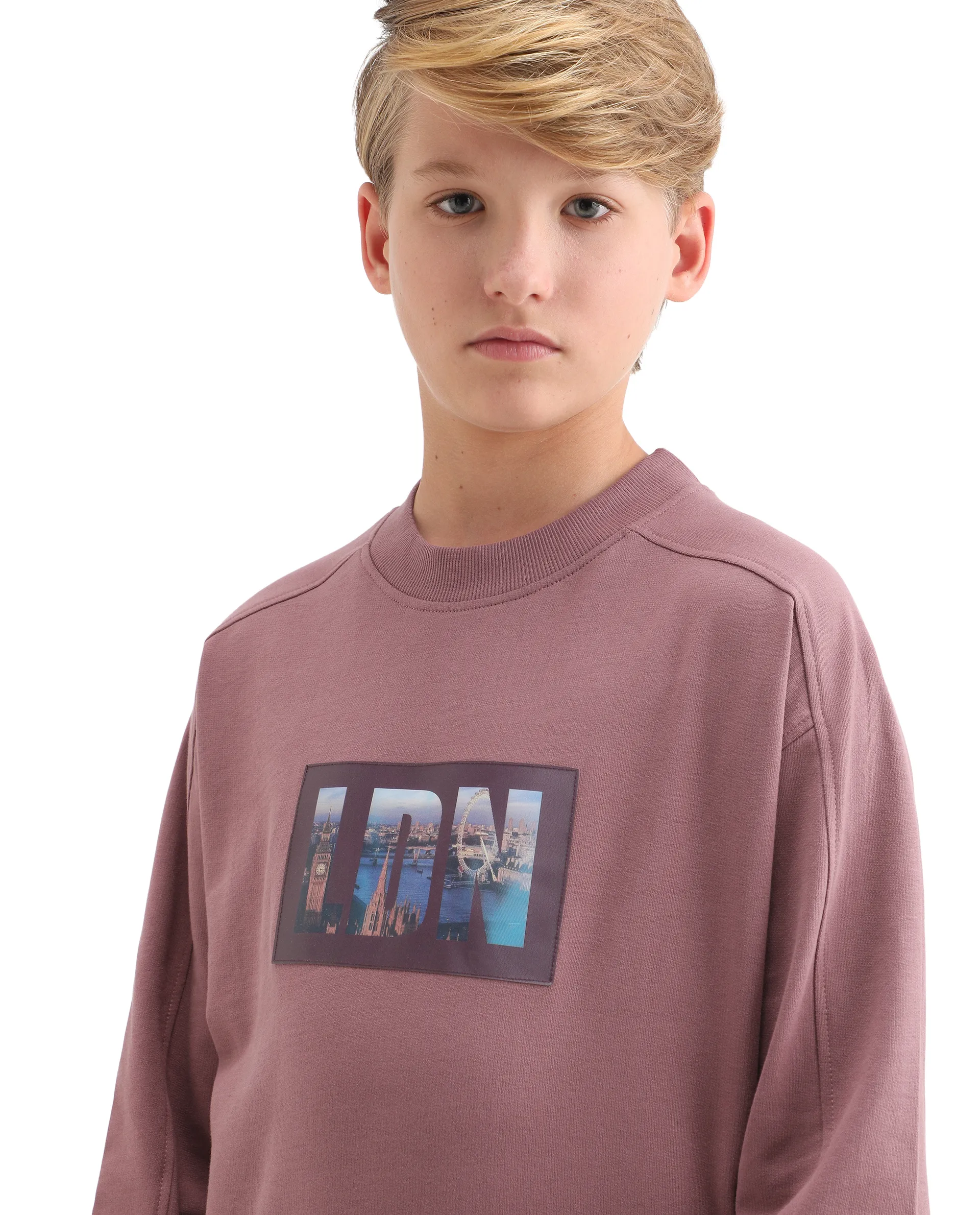 Rare Ones Kids Zayn Dusky Pink Cotton Pull On Crew Neck Full Sleeves Fit Sweatshirt - Image 3