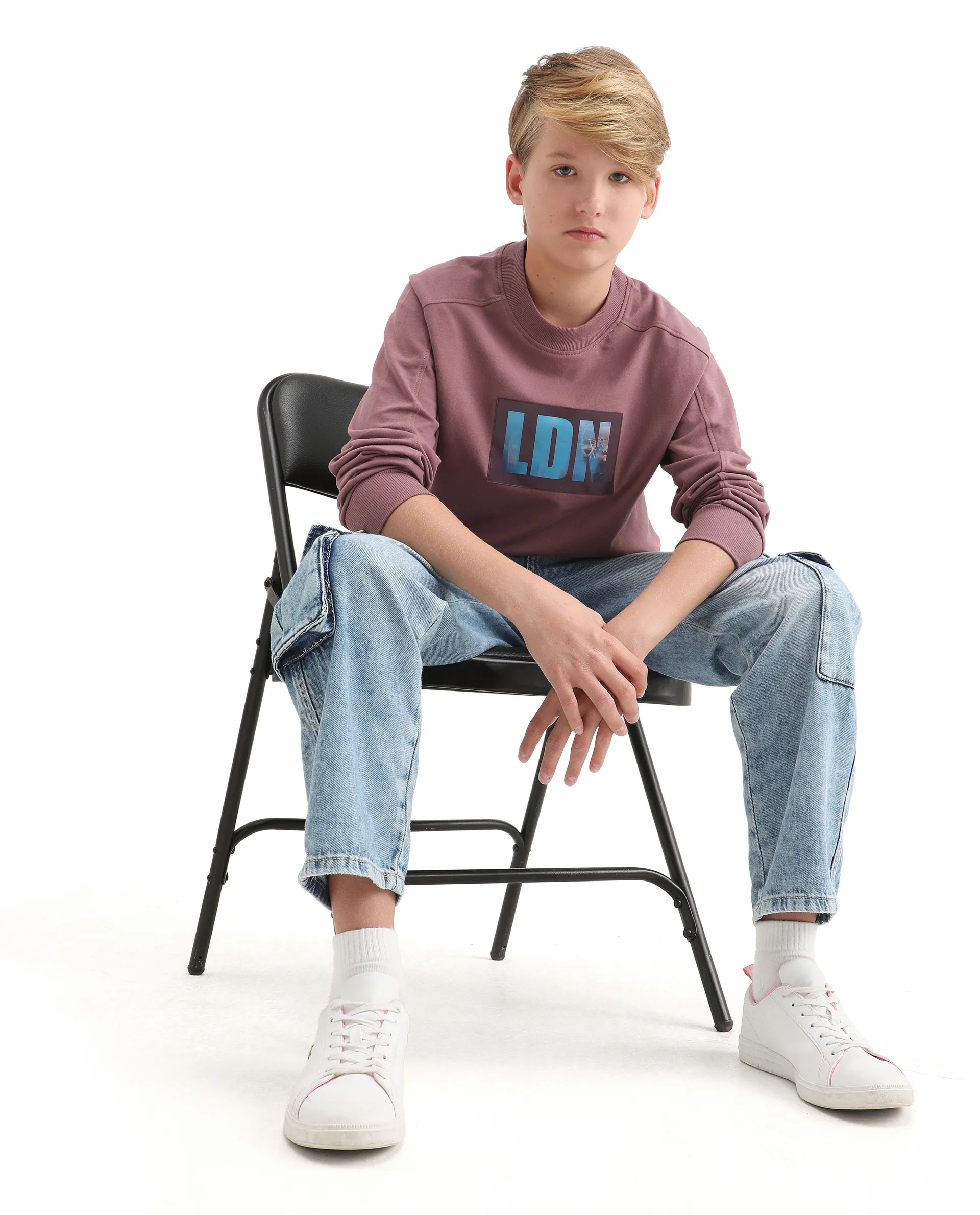 Rare Ones Kids Zayn Dusky Pink Cotton Pull On Crew Neck Full Sleeves Fit Sweatshirt - Image 5