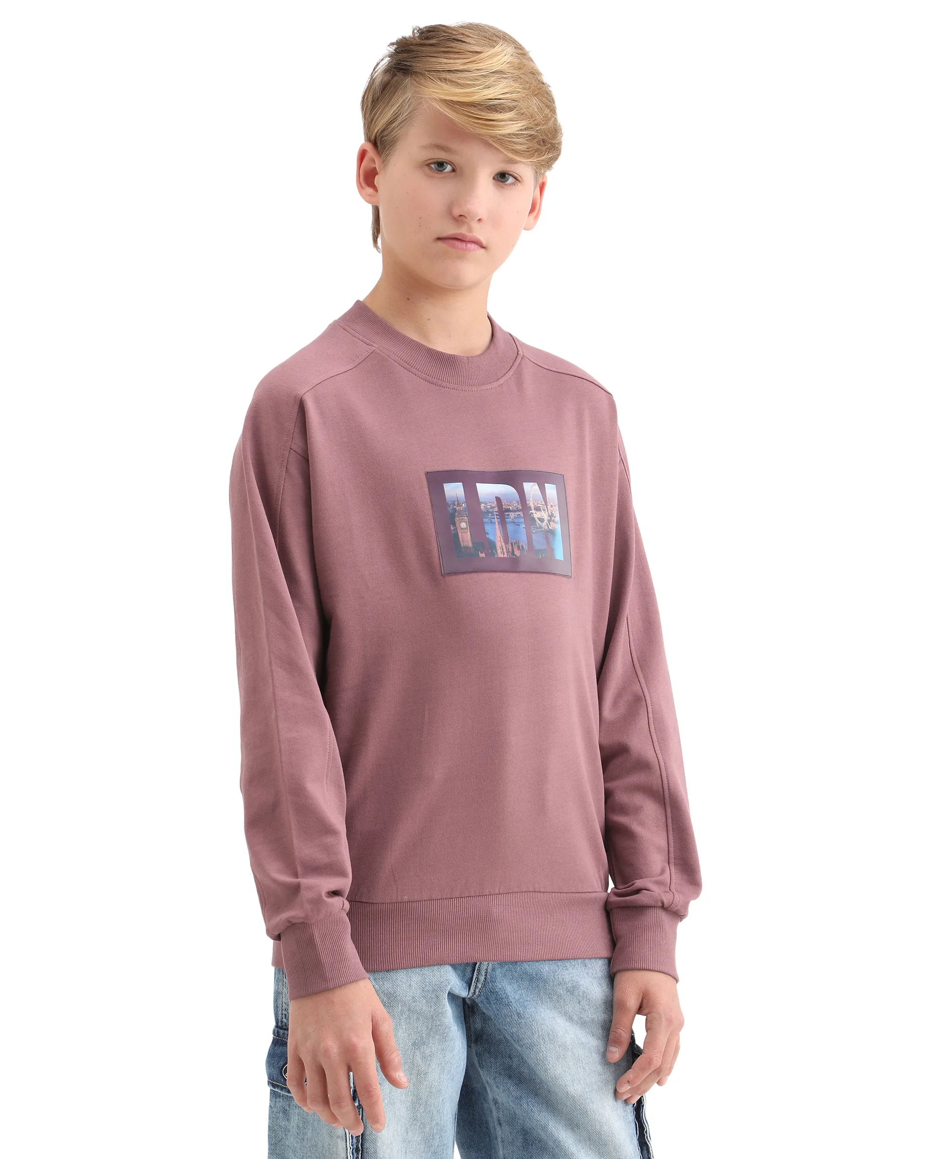 Rare Ones Kids Zayn Dusky Pink Cotton Pull On Crew Neck Full Sleeves Fit Sweatshirt - Image 6