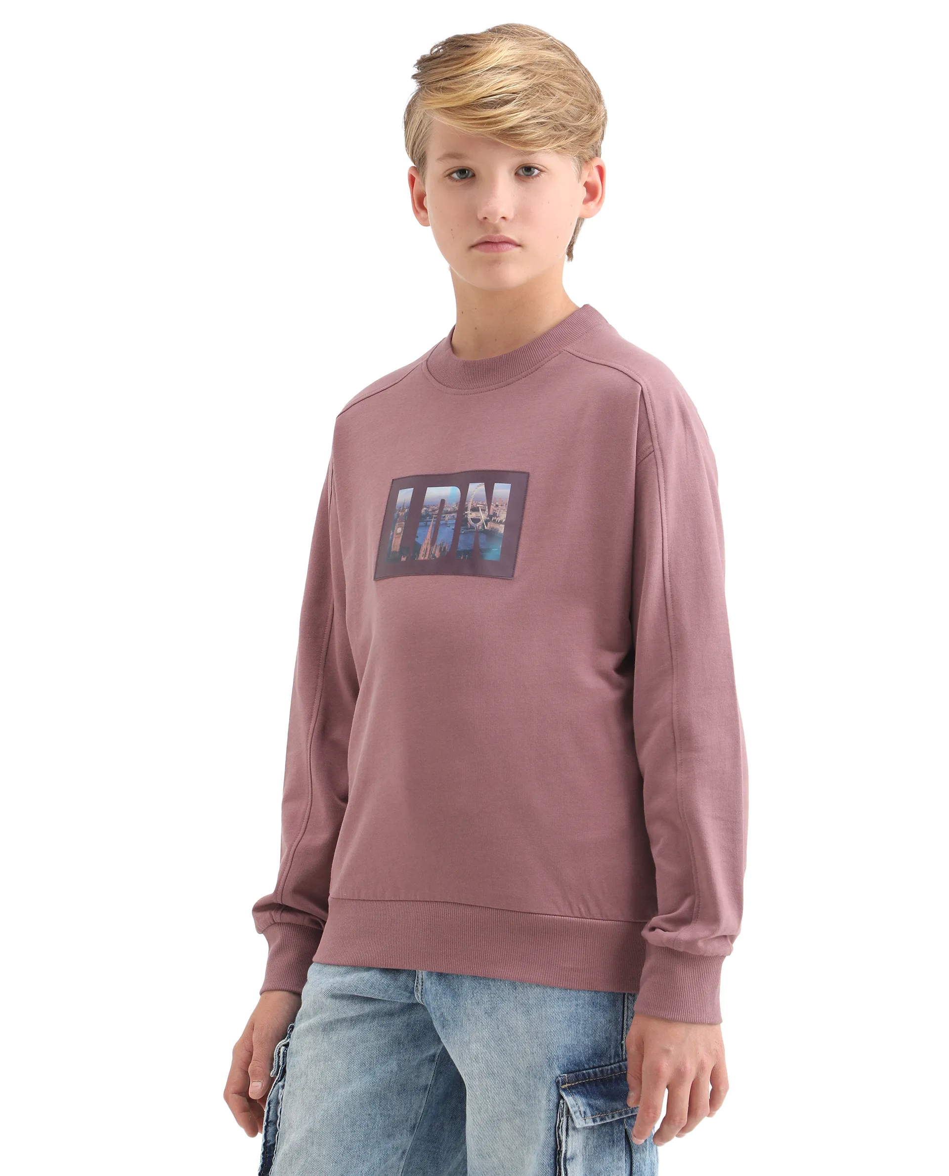 Rare Ones Kids Zayn Dusky Pink Cotton Pull On Crew Neck Full Sleeves Fit Sweatshirt - Image 7