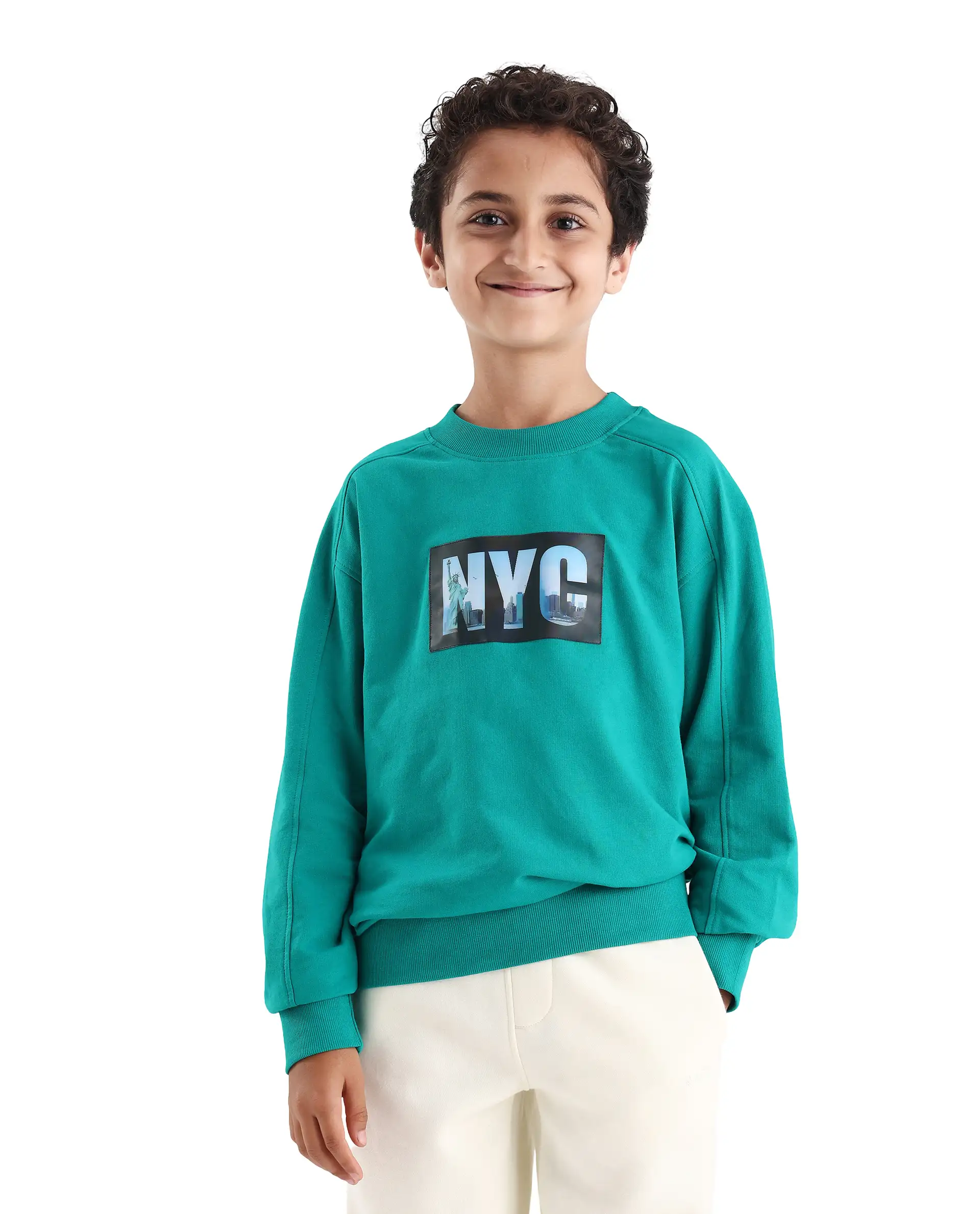 Rare Ones Kids Zayn Green Cotton Pull On Crew Neck Full Sleeves Fit Sweatshirt - Image 2