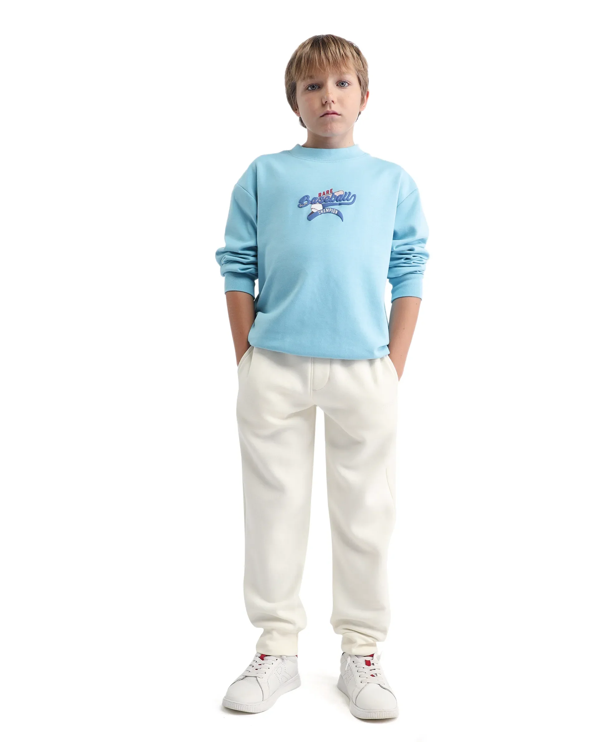Rare Ones Kids Zeke Light Blue Cotton Blend Pull-On Closure Hd Print Full Sleeves Oversized Sweatshirt - Image 2