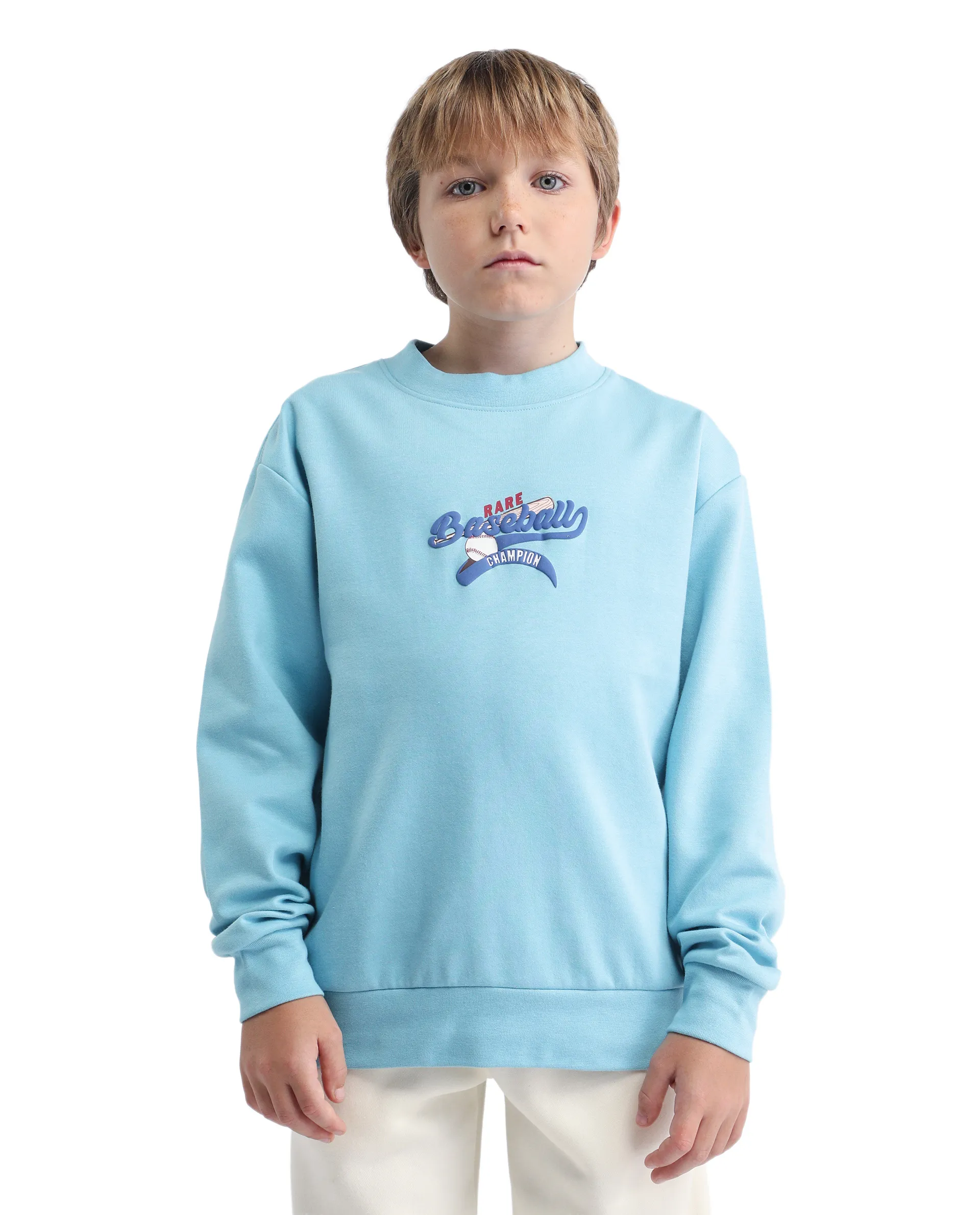 Rare Ones Kids Zeke Light Blue Cotton Blend Pull-On Closure Hd Print Full Sleeves Oversized Sweatshirt - Image 4