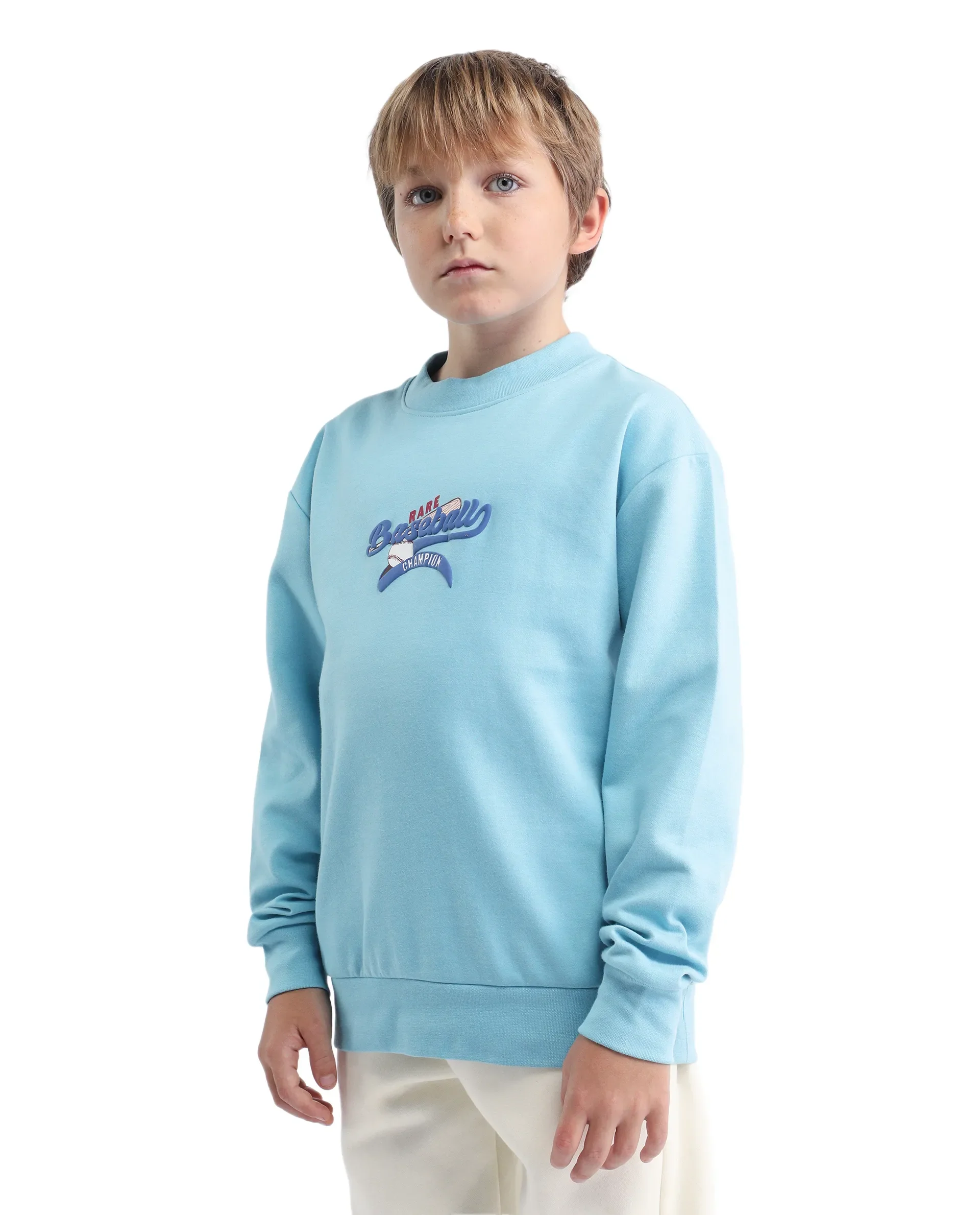 Rare Ones Kids Zeke Light Blue Cotton Blend Pull-On Closure Hd Print Full Sleeves Oversized Sweatshirt - Image 5