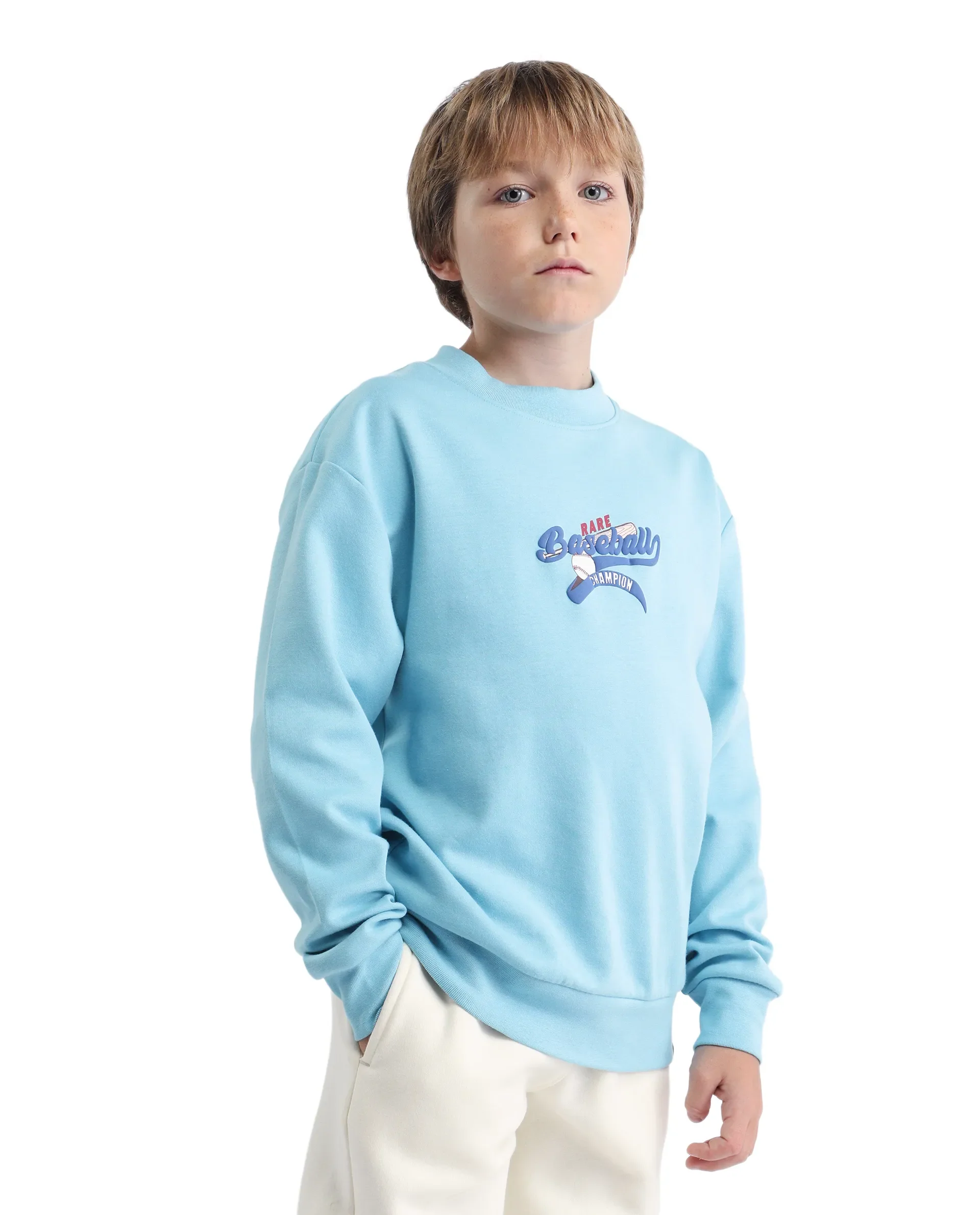 Rare Ones Kids Zeke Light Blue Cotton Blend Pull-On Closure Hd Print Full Sleeves Oversized Sweatshirt - Image 6