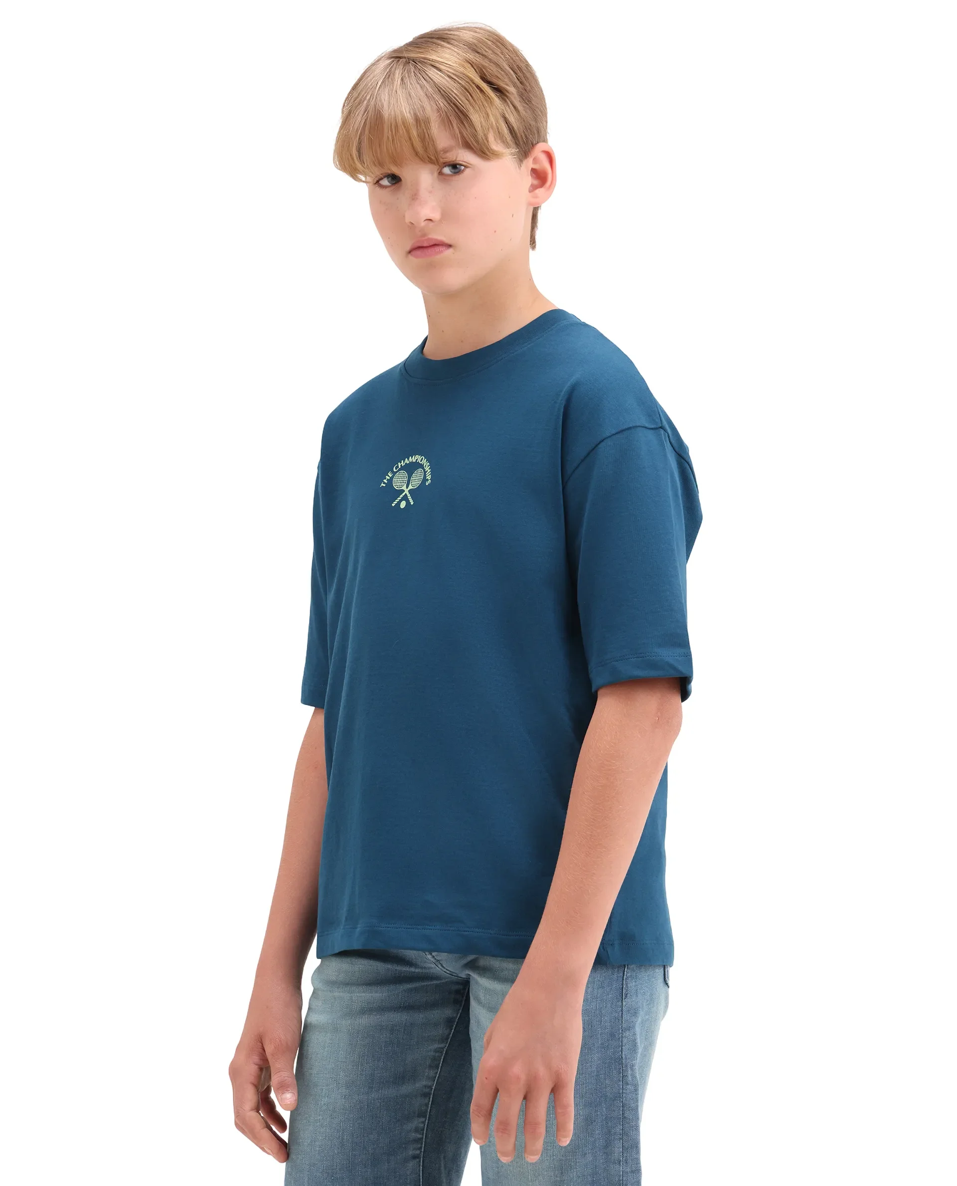 Rare Ones Kids Alca Dark Teal Cotton Pull-On Closure Hd Print Oversized Fit T-Shirt - Image 6