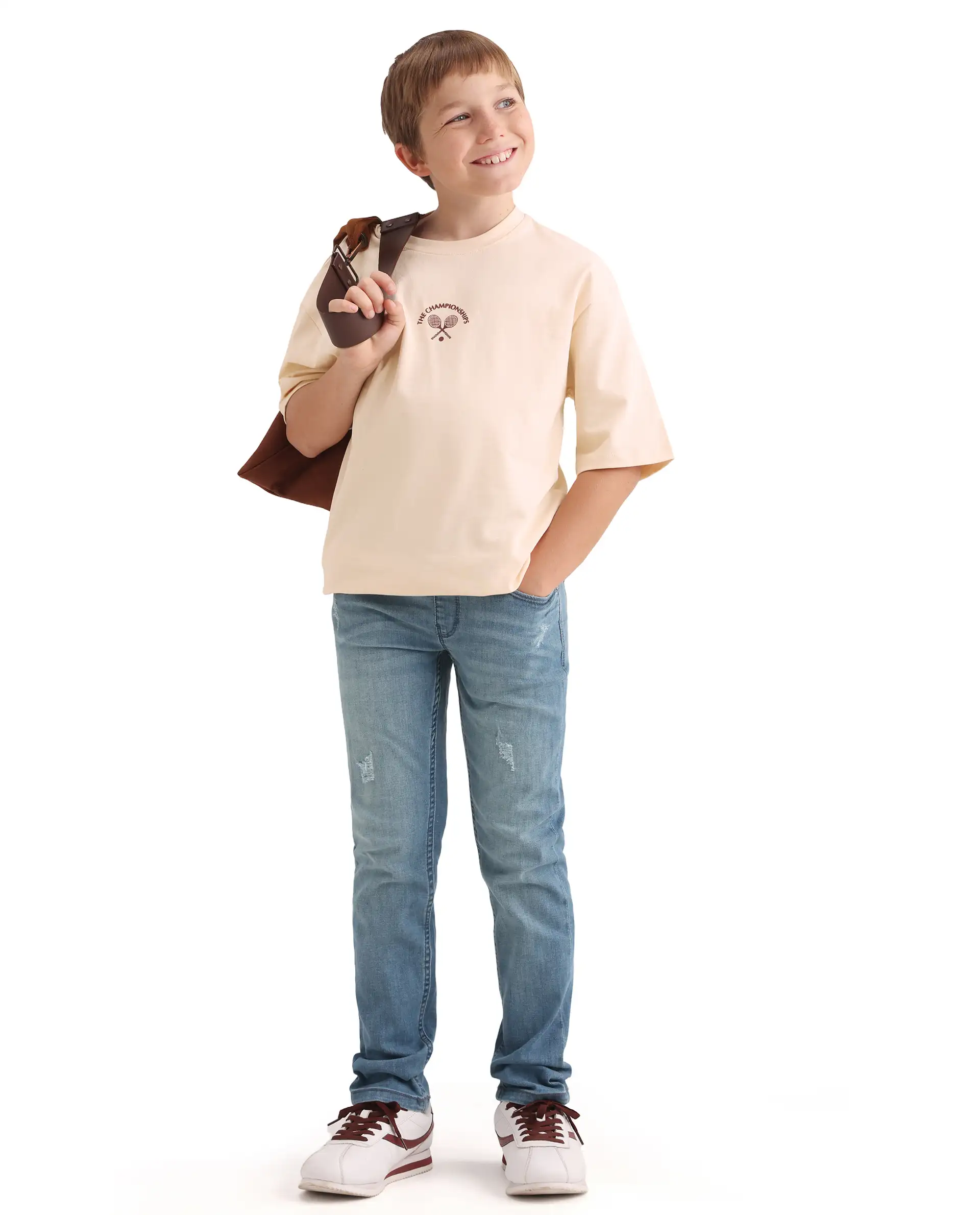 Rare Ones Kids Alca Light Beige Cotton Pull-On Closure Hd Print Oversized Fit T-Shirt - Image 2