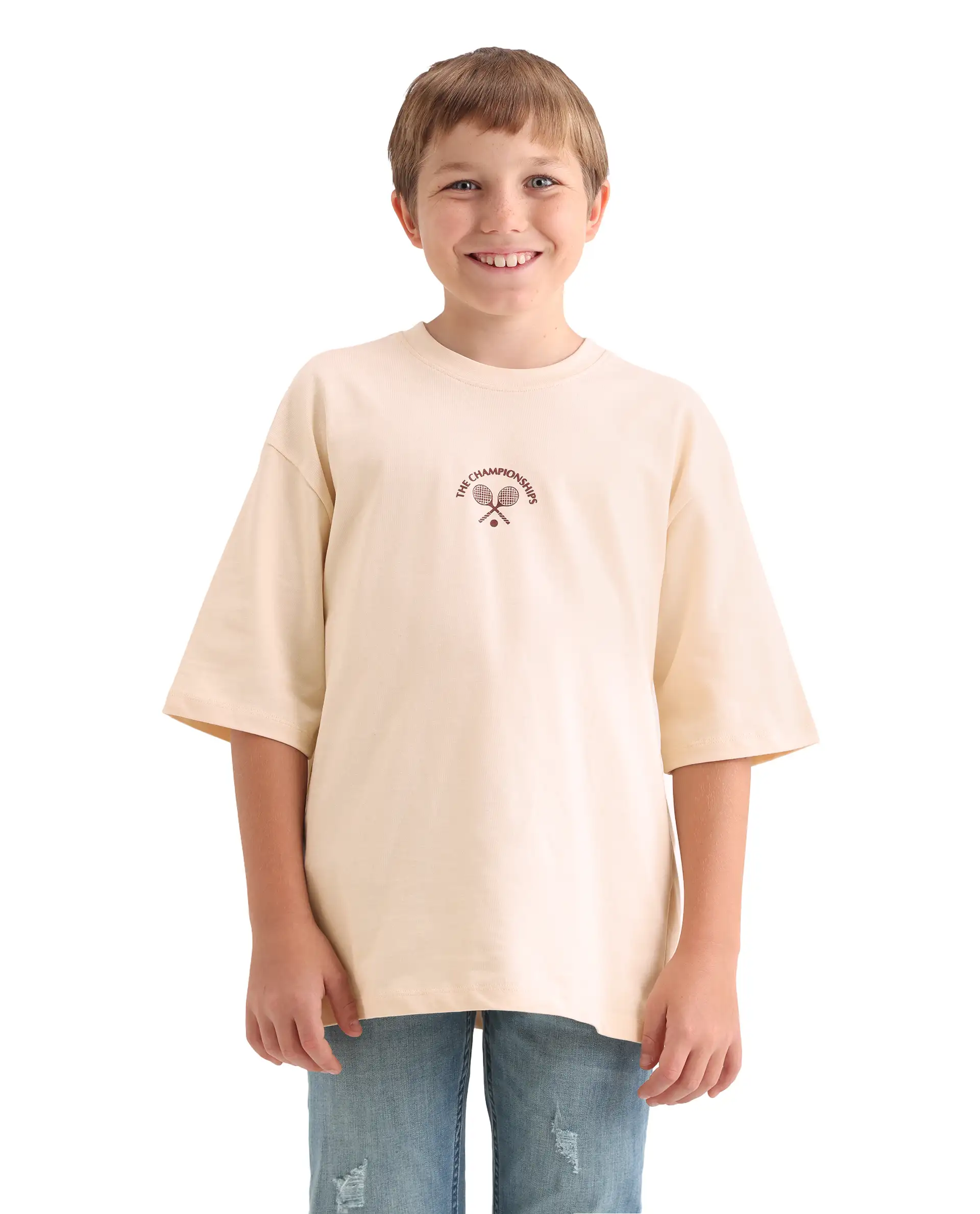 Rare Ones Kids Alca Light Beige Cotton Pull-On Closure Hd Print Oversized Fit T-Shirt - Image 3