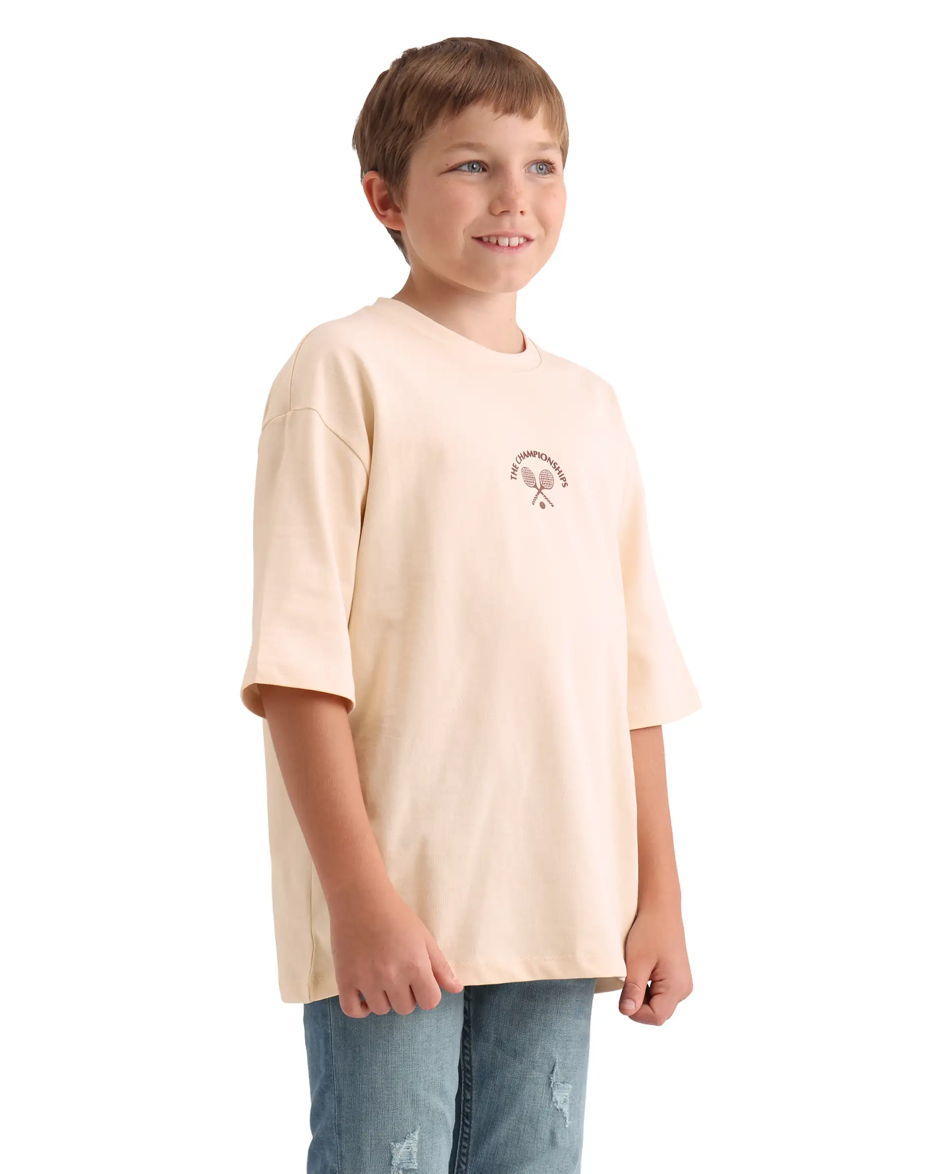 Rare Ones Kids Alca Light Beige Cotton Pull-On Closure Hd Print Oversized Fit T-Shirt - Image 5