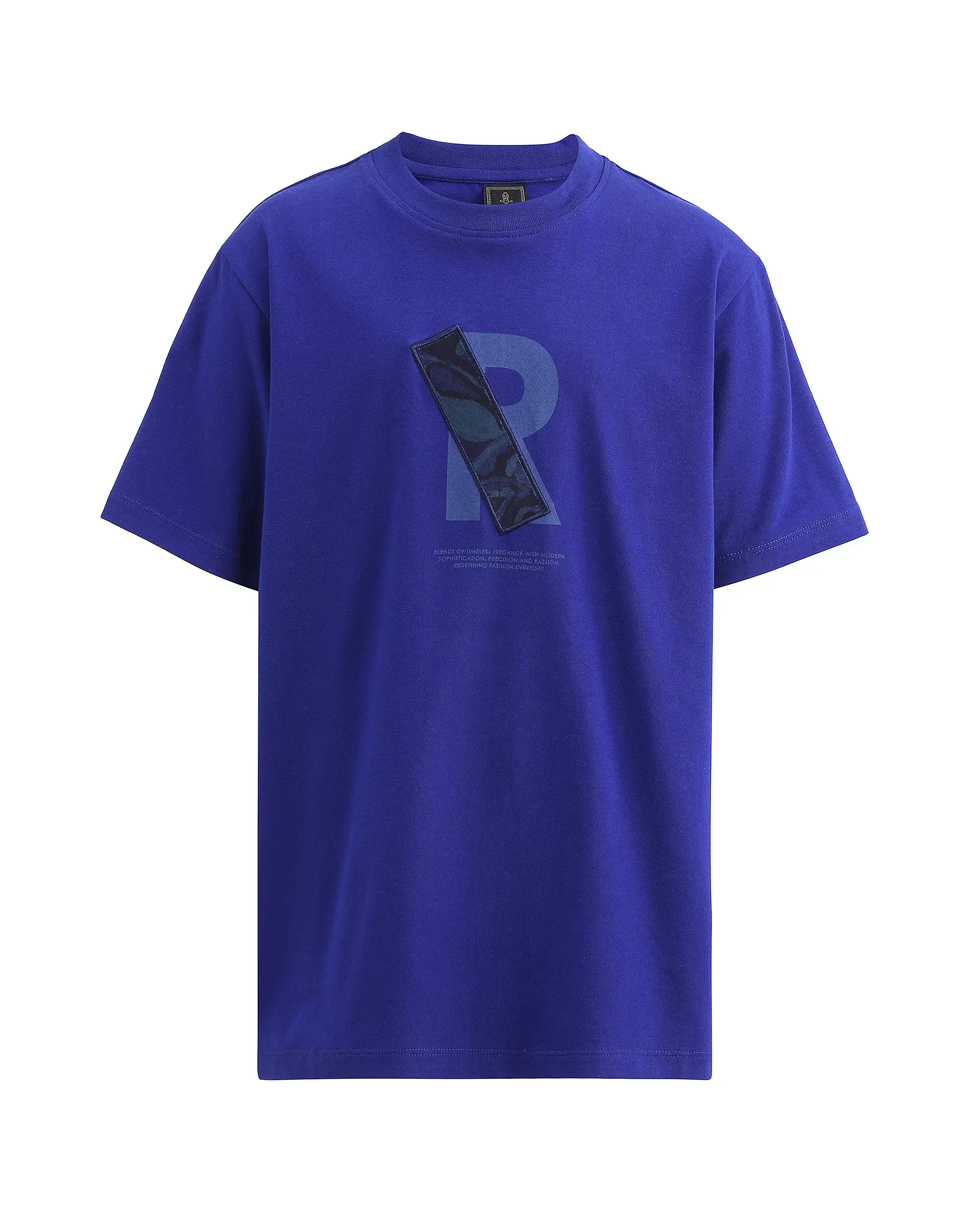 Rare Ones Kids Apla-K Dark Blue Cotton Blend Pull-On Closure Badge Applique Regular Fit T-Shirt - Image 2