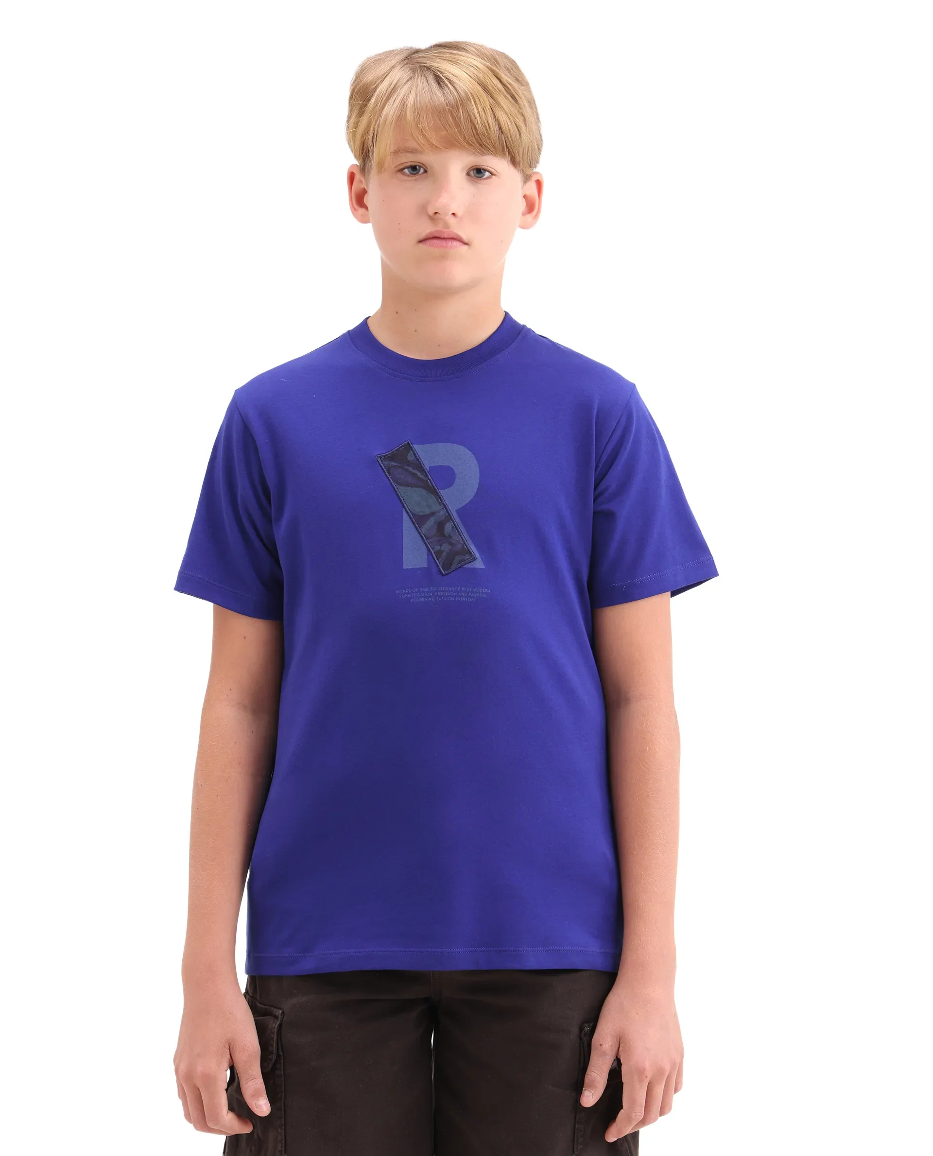 Rare Ones Kids Apla-K Dark Blue Cotton Blend Pull-On Closure Badge Applique Regular Fit T-Shirt - Image 5