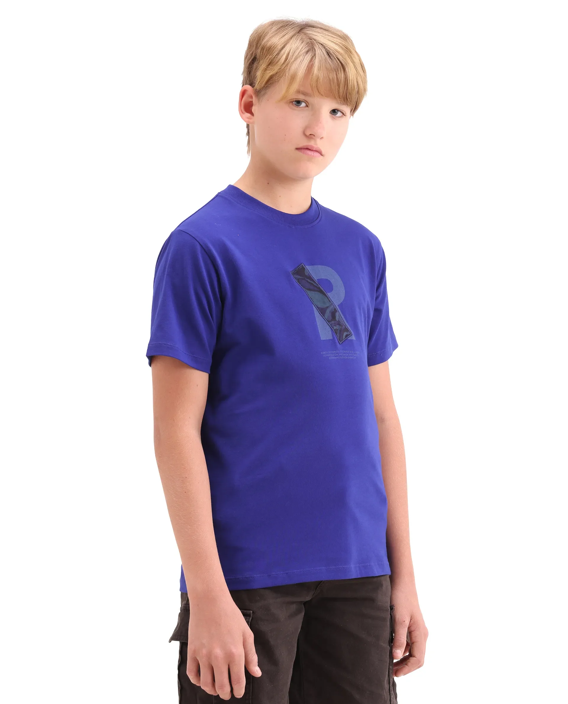 Rare Ones Kids Apla-K Dark Blue Cotton Blend Pull-On Closure Badge Applique Regular Fit T-Shirt - Image 7