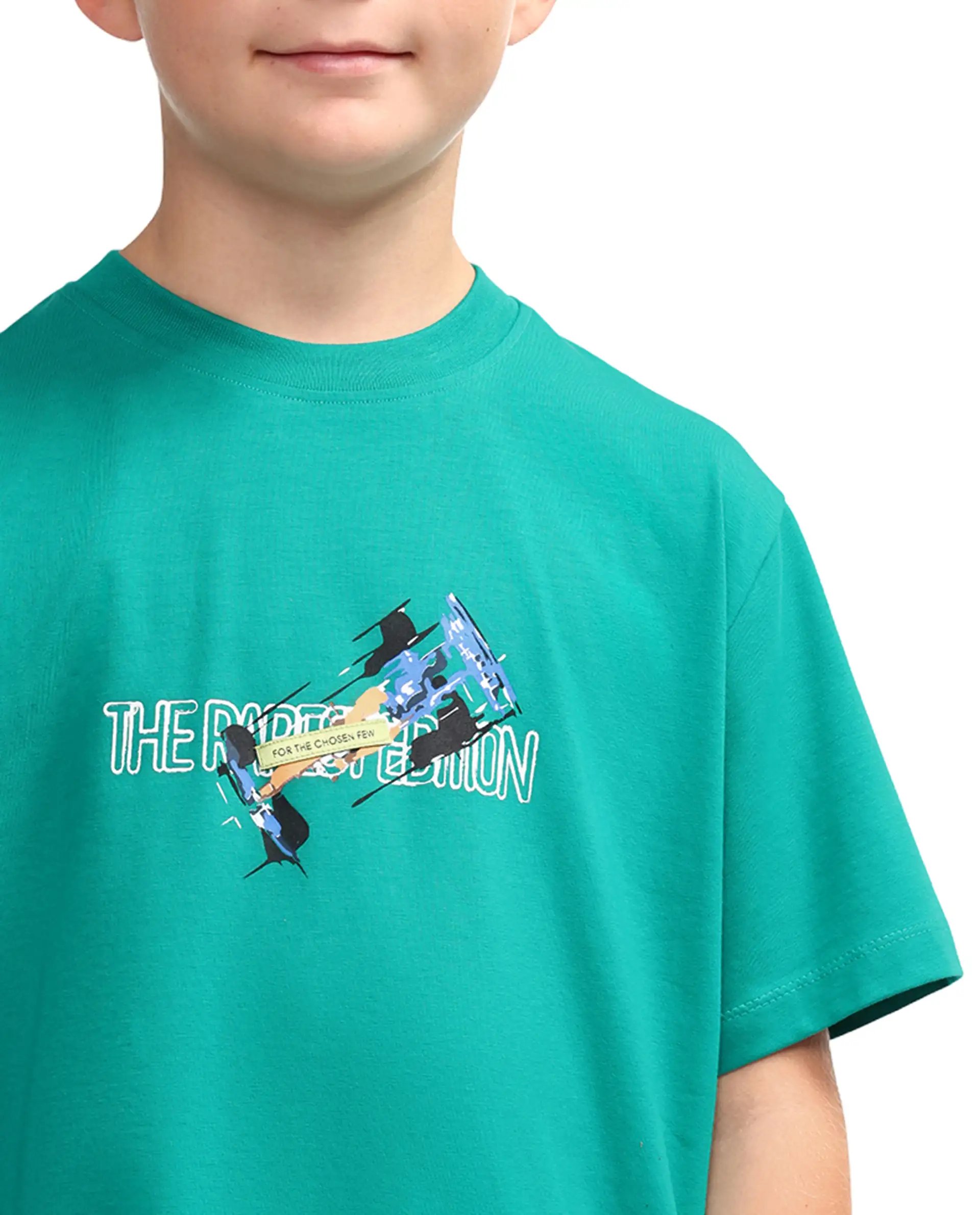 Rare Ones Kids Azur Green Cotton Blend Pull-On Closure Badge Applique Regular Fit T-Shirt - Image 3