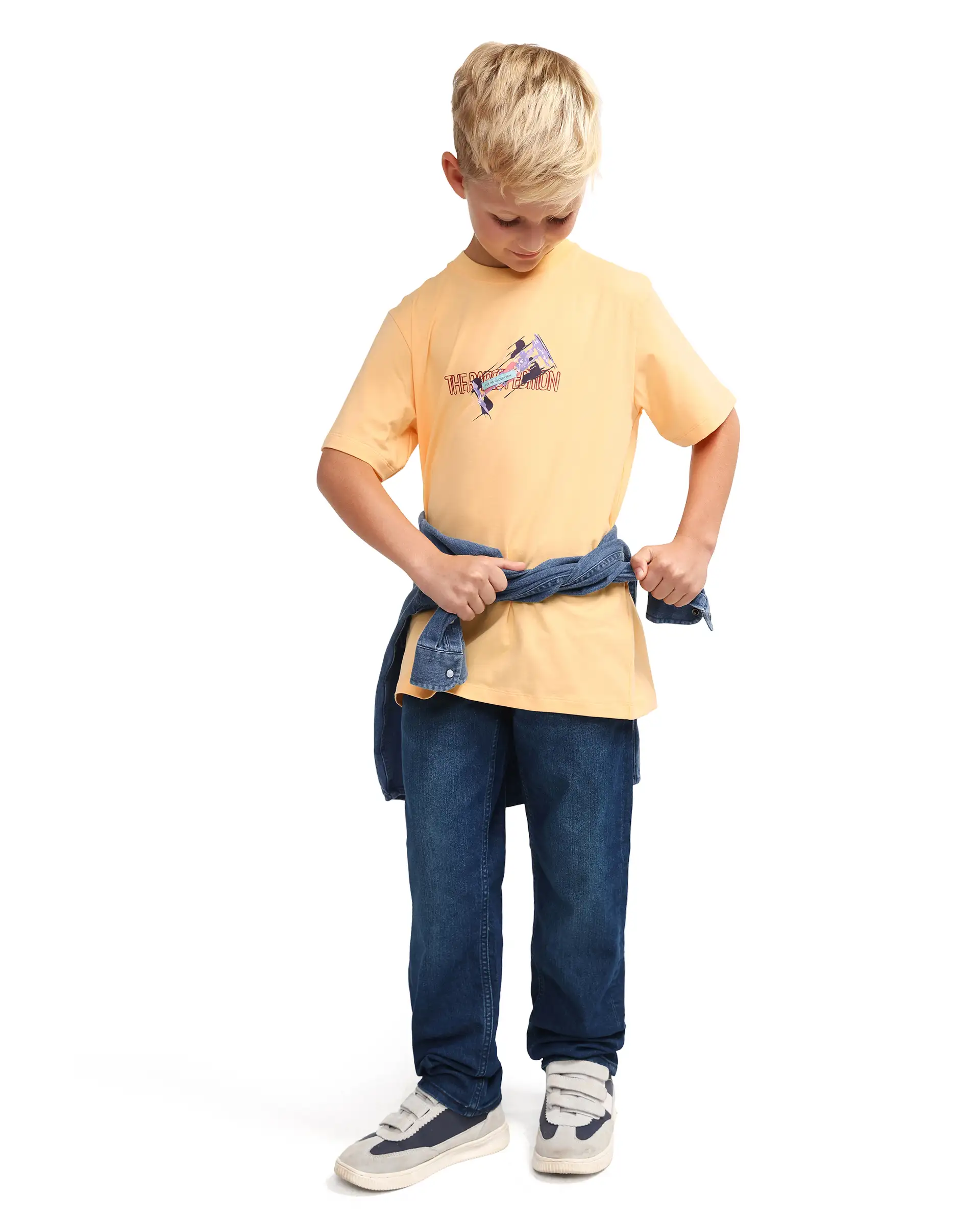 Rare Ones Kids Azur Yellow Cotton Blend Pull-On Closure Badge Applique Regular Fit T-Shirt - Image 2
