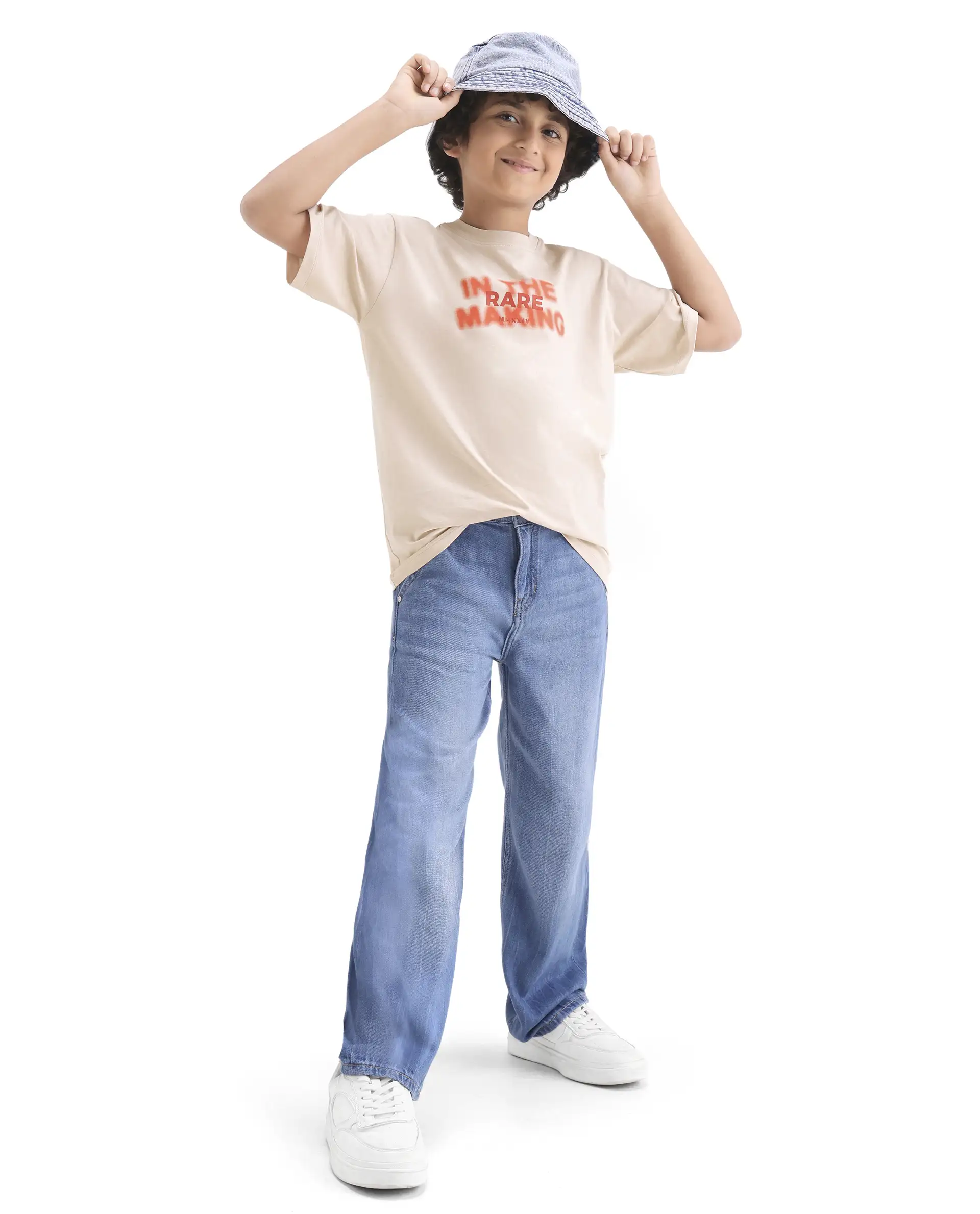 Rare Ones Kids Cago Light Beige Cotton Blend Pull-On Closure Hd Print Regular Fit T-Shirt - Image 2