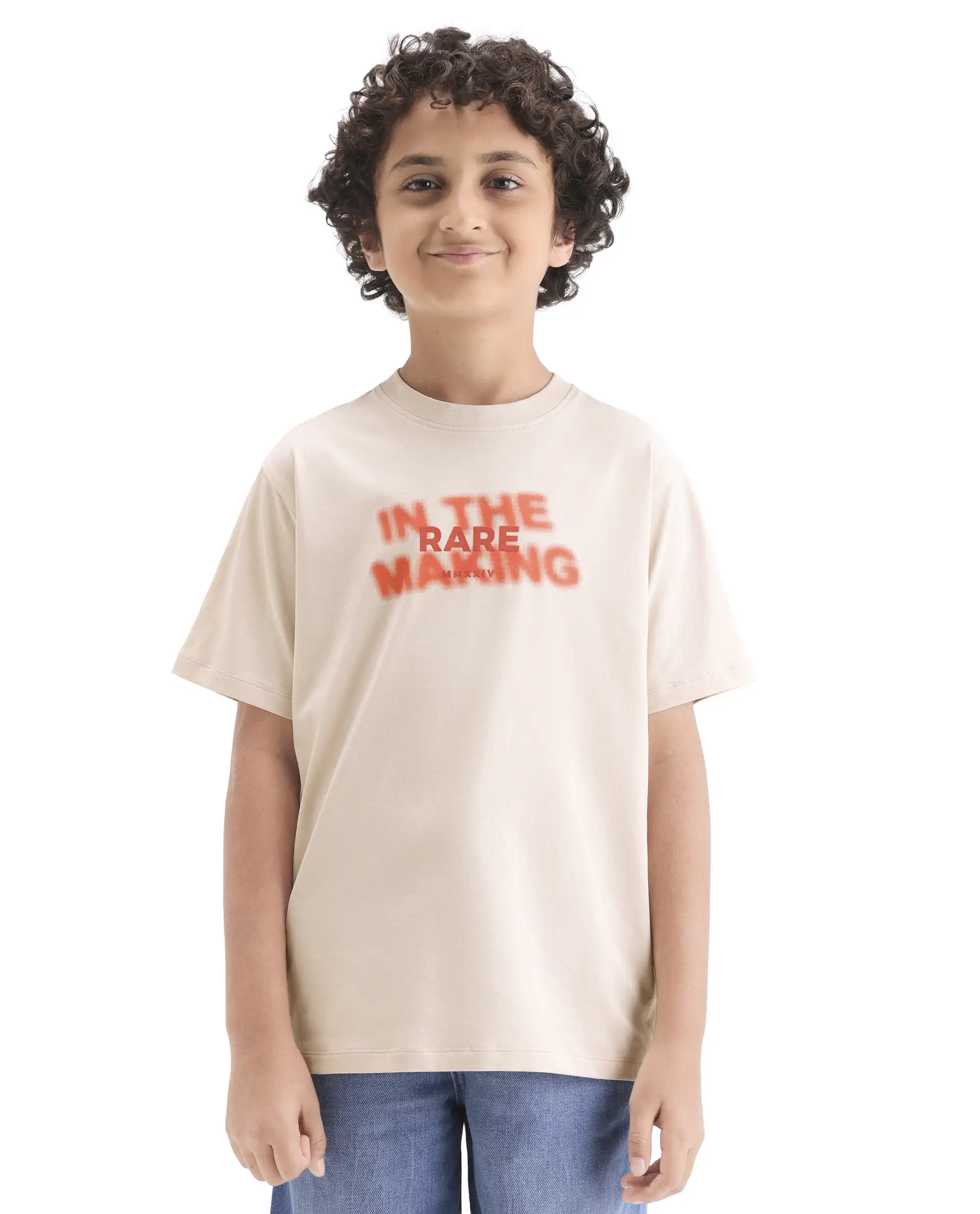 Rare Ones Kids Cago Light Beige Cotton Blend Pull-On Closure Hd Print Regular Fit T-Shirt - Image 4
