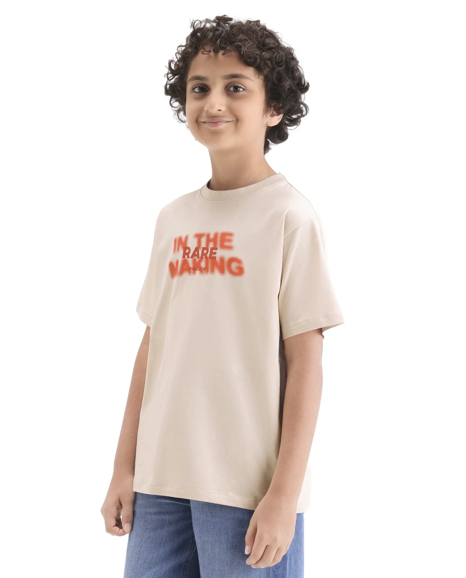 Rare Ones Kids Cago Light Beige Cotton Blend Pull-On Closure Hd Print Regular Fit T-Shirt - Image 5