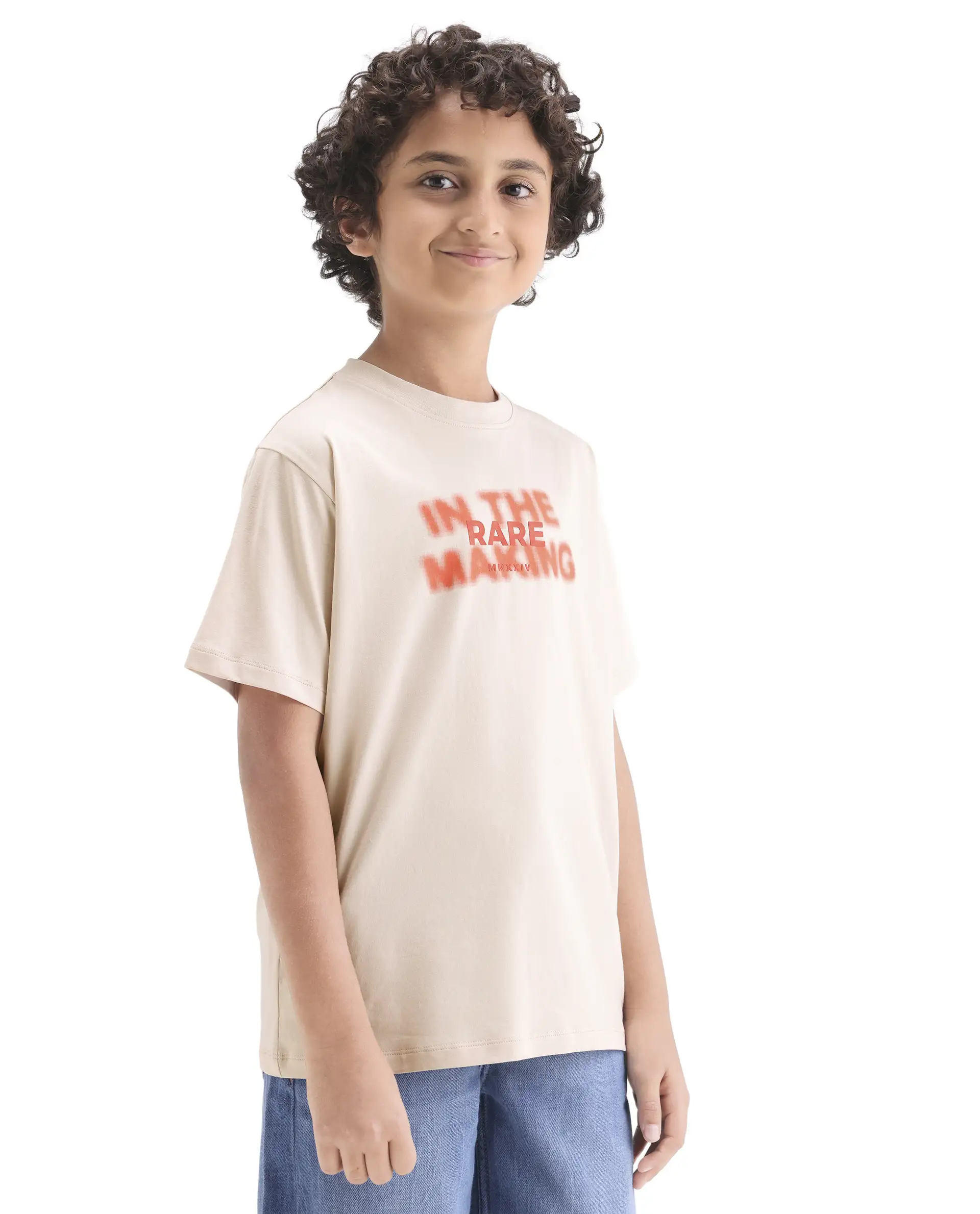 Rare Ones Kids Cago Light Beige Cotton Blend Pull-On Closure Hd Print Regular Fit T-Shirt - Image 6
