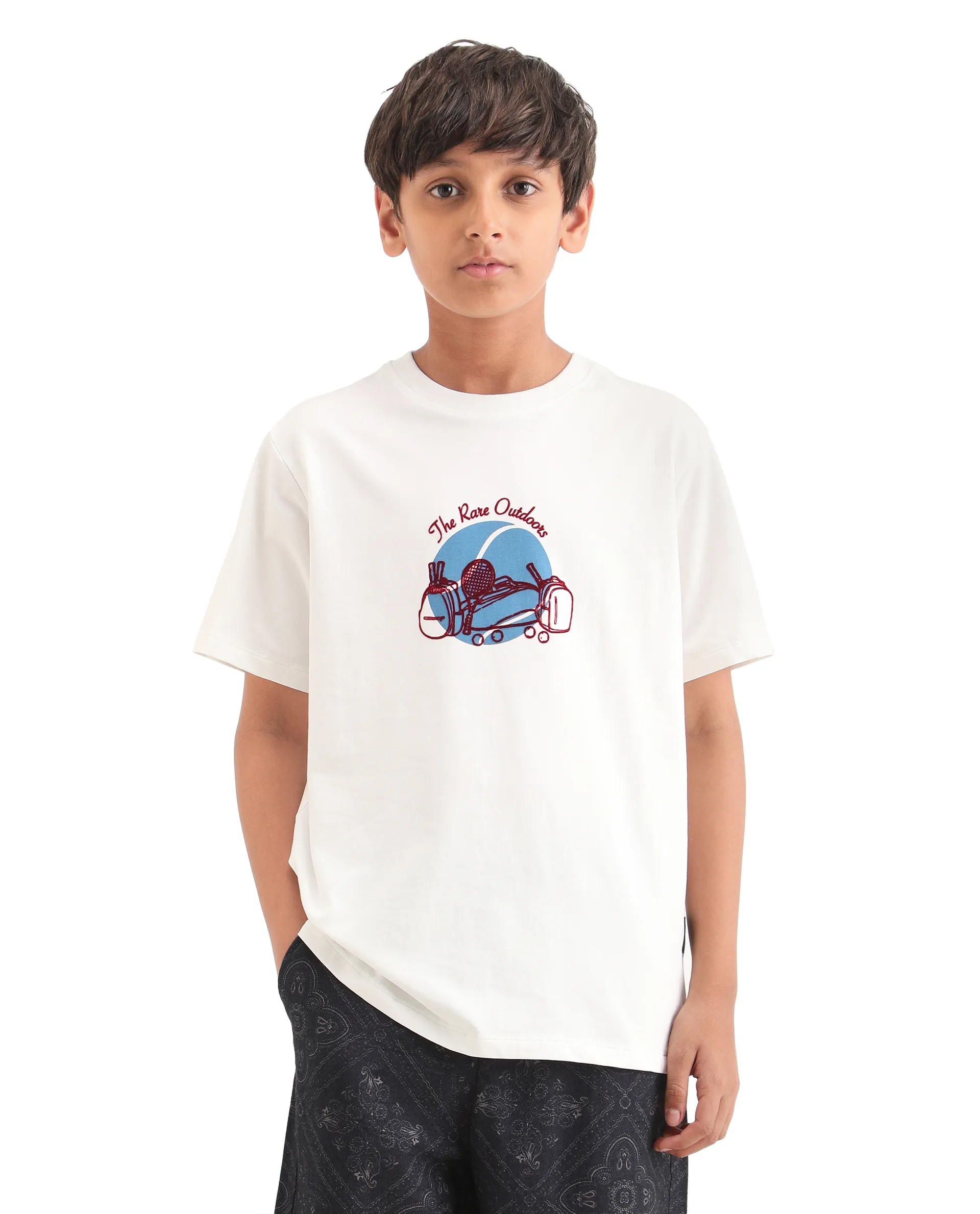 Rare Ones Kids Cassy Off White Cotton Blend Pull-On Closure Flock Print Regular Fit T-Shirt - Image 4