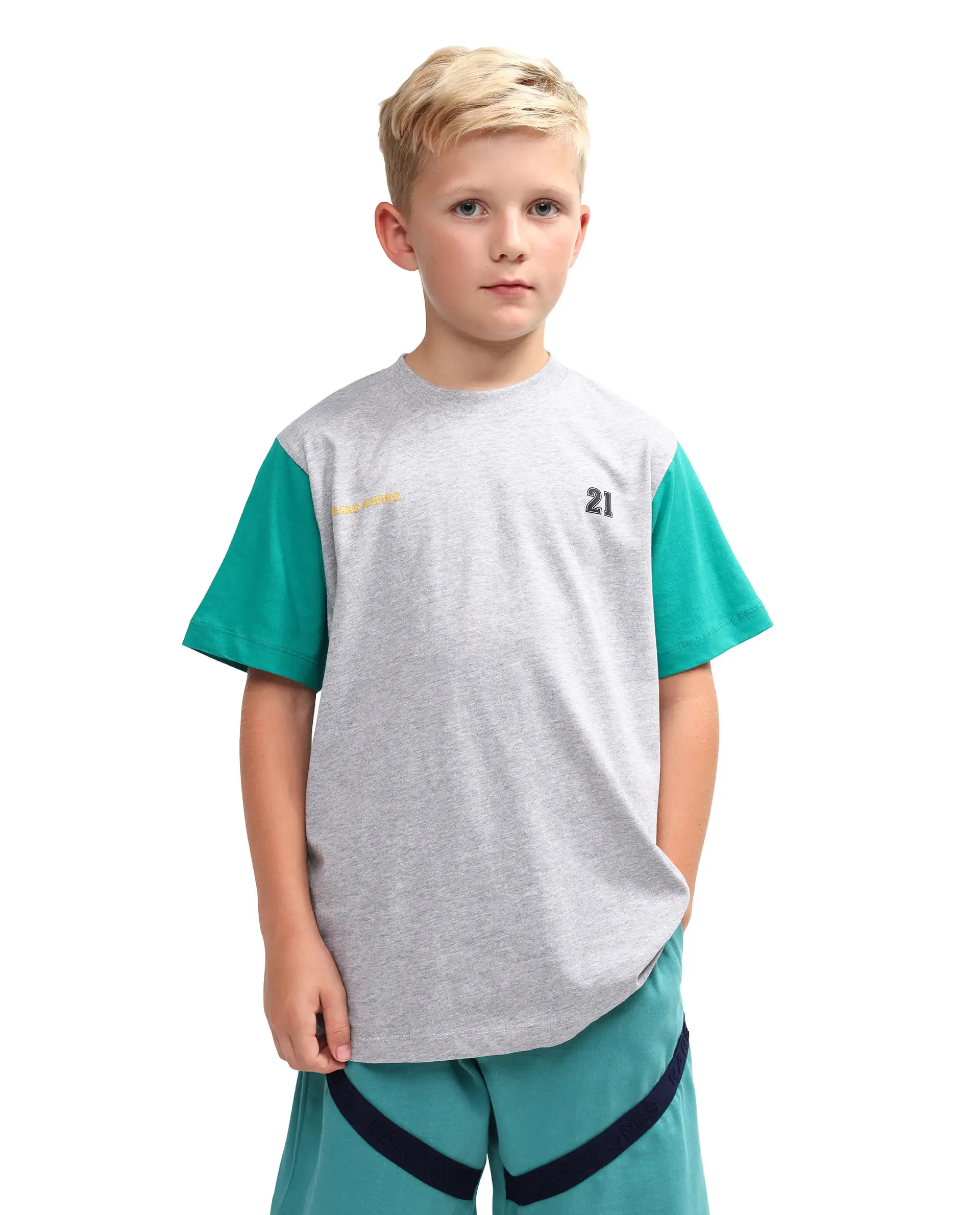 Rare Ones Kids Clerc Melange Grey Cotton Blend Fabric Pull-On Closure Regular Fit T-Shirt - Image 3