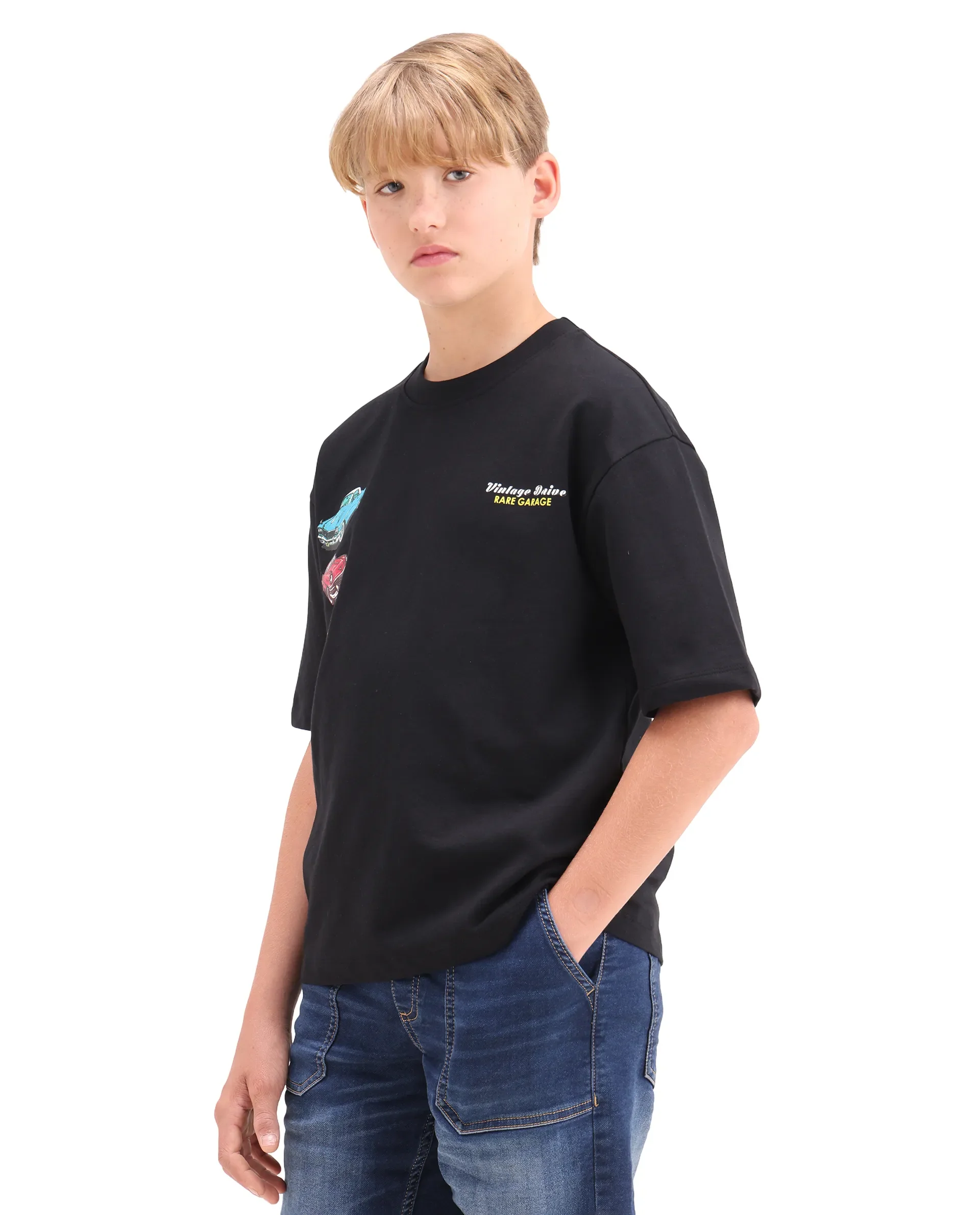 Rare Ones Kids Cubi Black Cotton Pull-On Closure Digital Print Oversized Fit T-Shirt - Image 5
