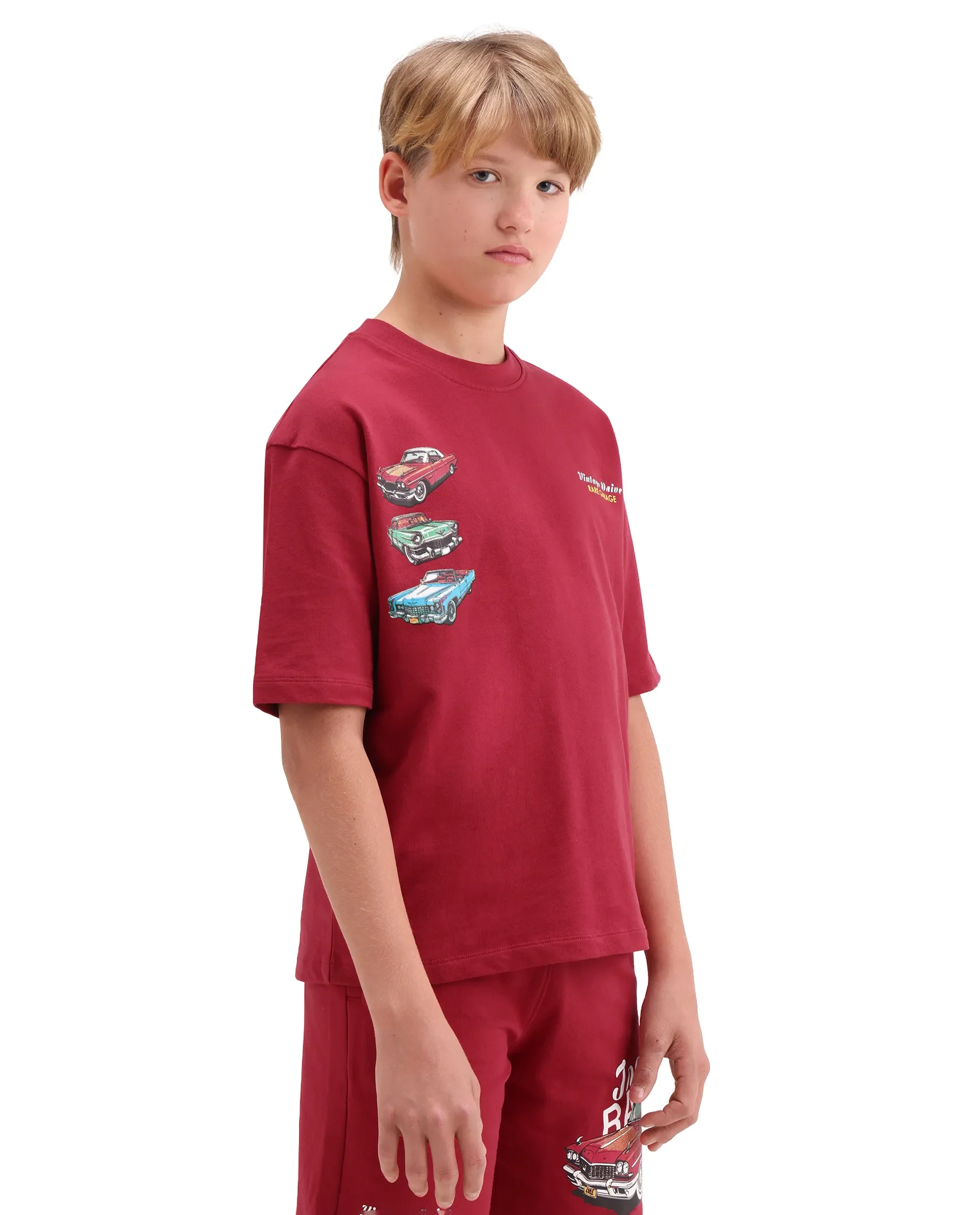 Rare Ones Kids Cubi Red Cotton Pull-On Closure Digital Print Oversized Fit T-Shirt - Image 5