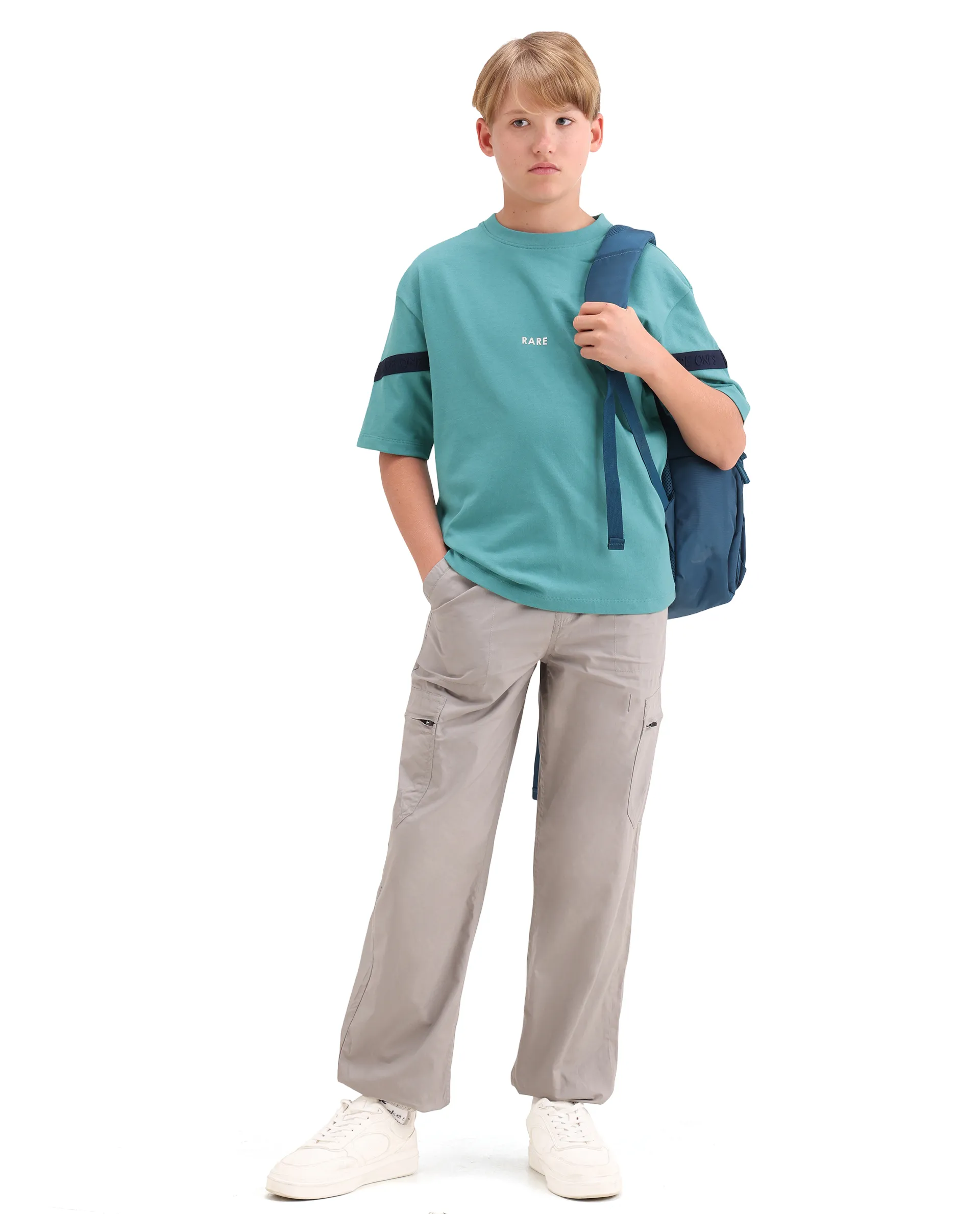 Rare Ones Kids Dream Teal Cotton Fabric Pull-On Closure Badge Applique Oversized Fit T-Shirt - Image 3