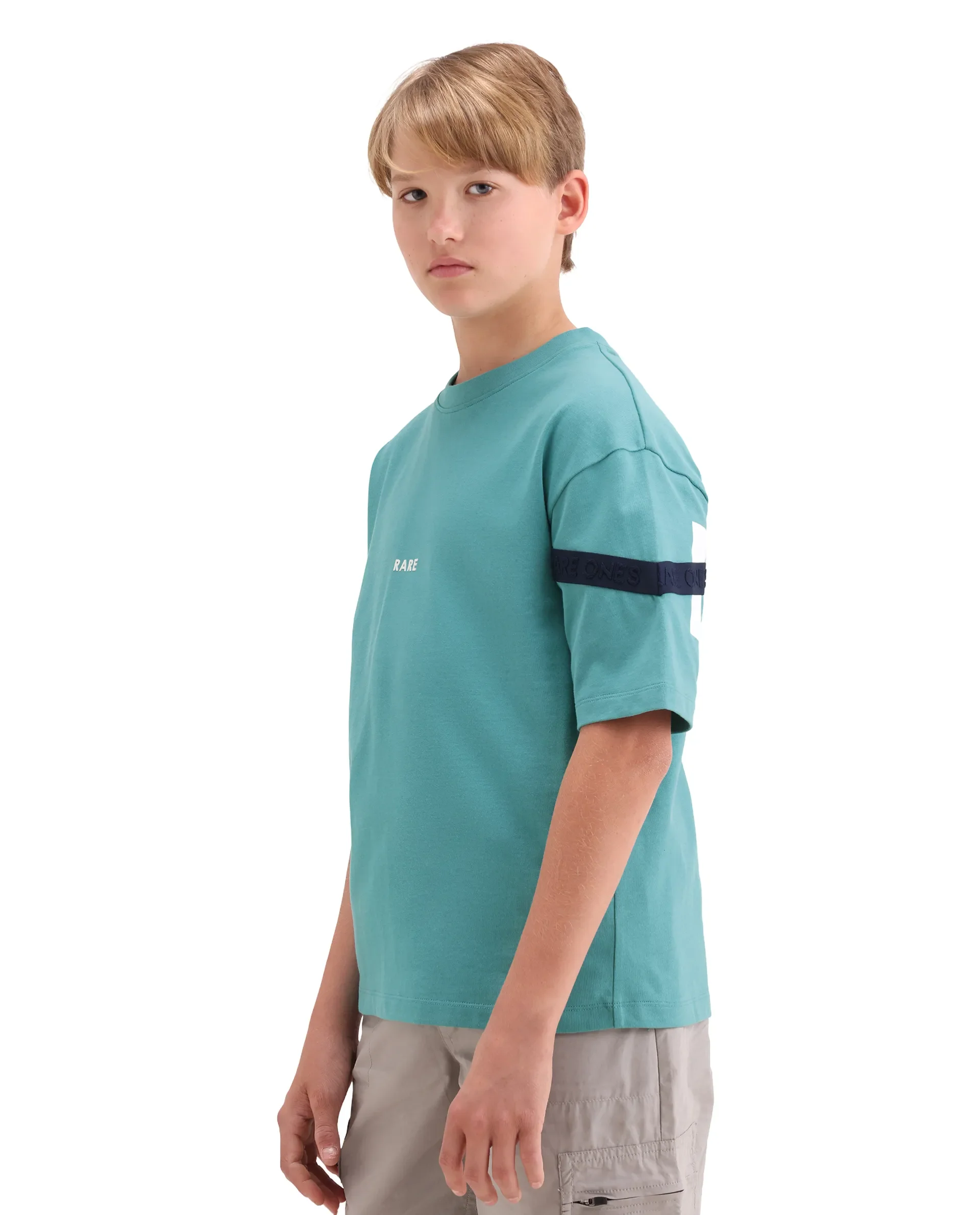 Rare Ones Kids Dream Teal Cotton Fabric Pull-On Closure Badge Applique Oversized Fit T-Shirt - Image 7