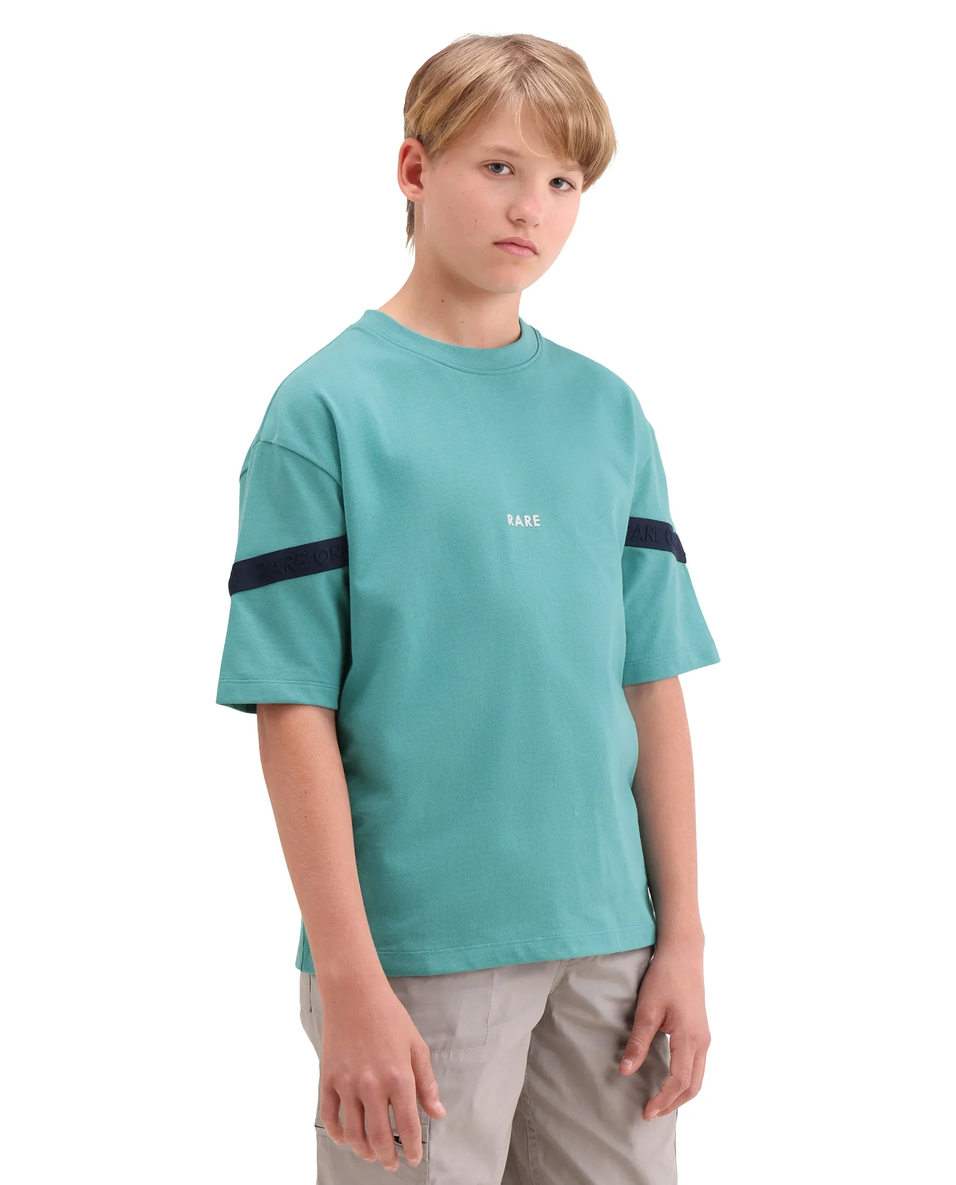 Rare Ones Kids Dream Teal Cotton Fabric Pull-On Closure Badge Applique Oversized Fit T-Shirt - Image 8