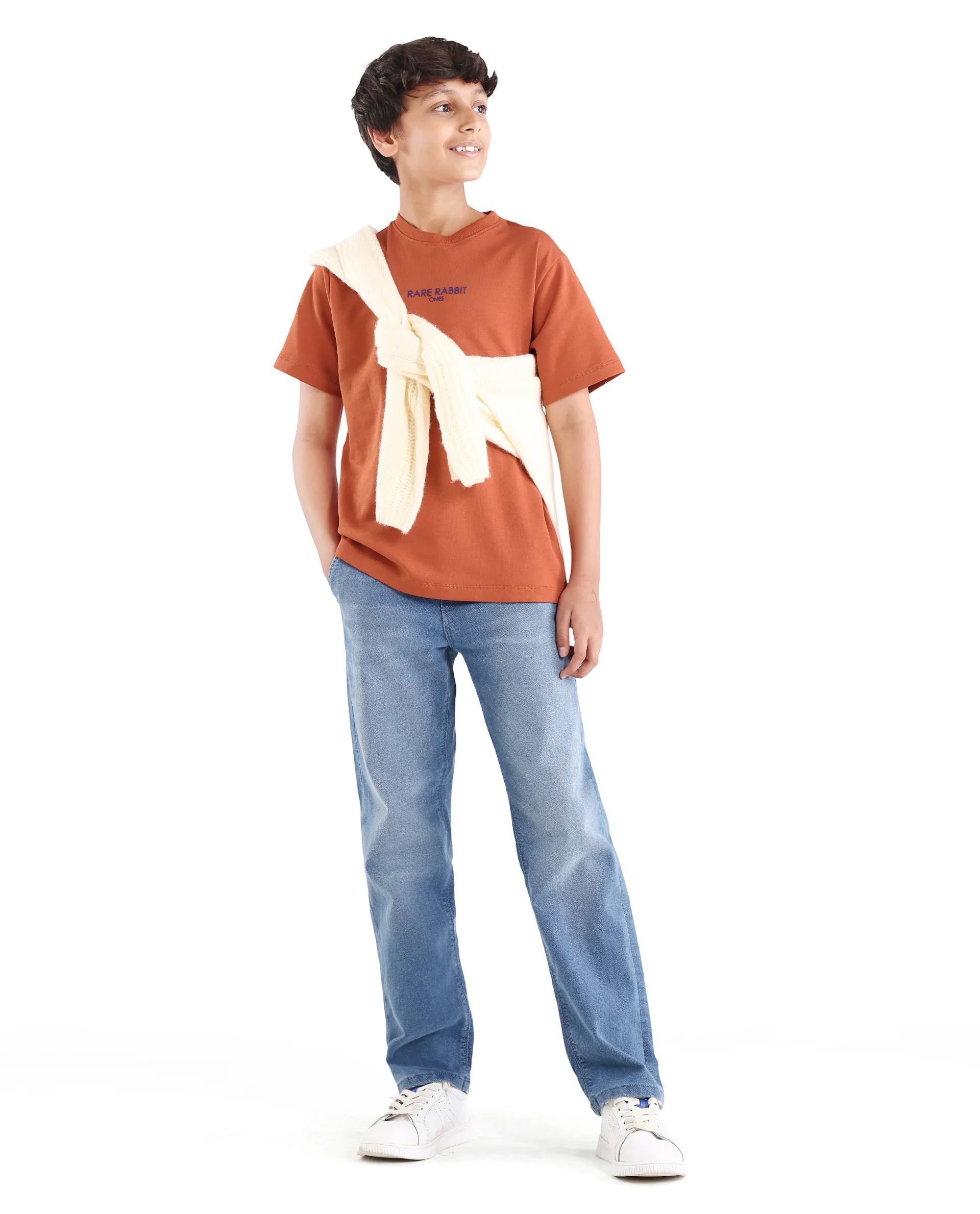 Rare Ones Kids Feg-26 Rust Cotton Blend Pull-On Closure Flock Regular Fit T-Shirt - Image 2
