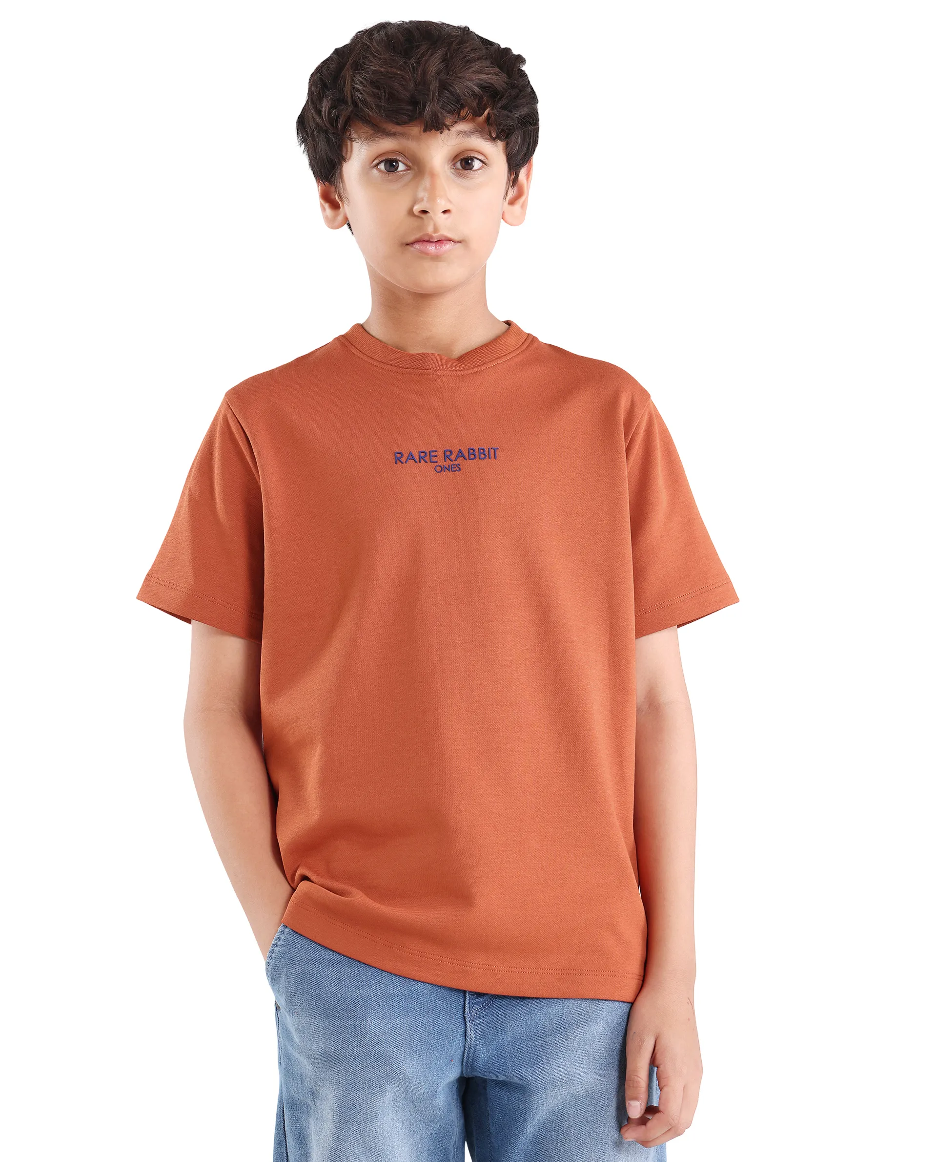 Rare Ones Kids Feg-26 Rust Cotton Blend Pull-On Closure Flock Regular Fit T-Shirt - Image 3