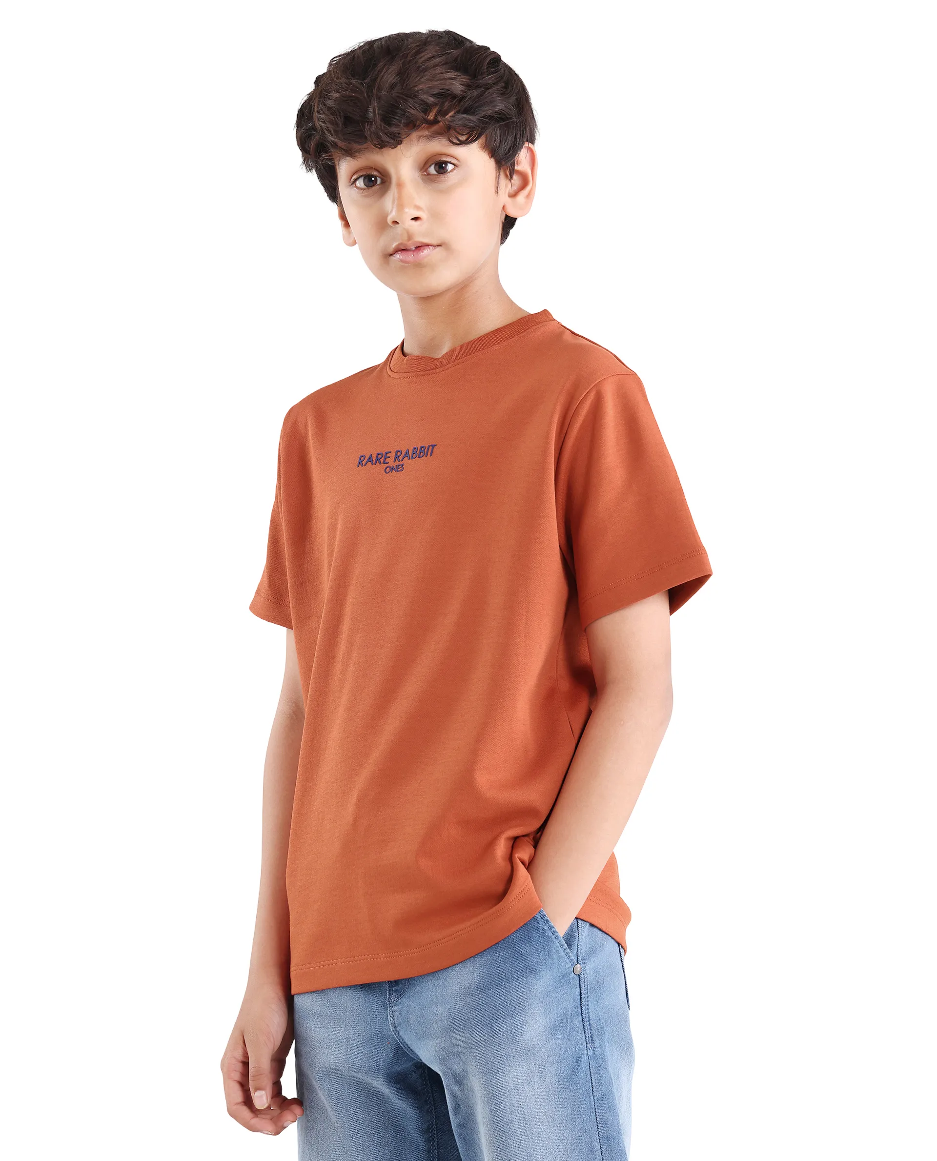 Rare Ones Kids Feg-26 Rust Cotton Blend Pull-On Closure Flock Regular Fit T-Shirt - Image 5