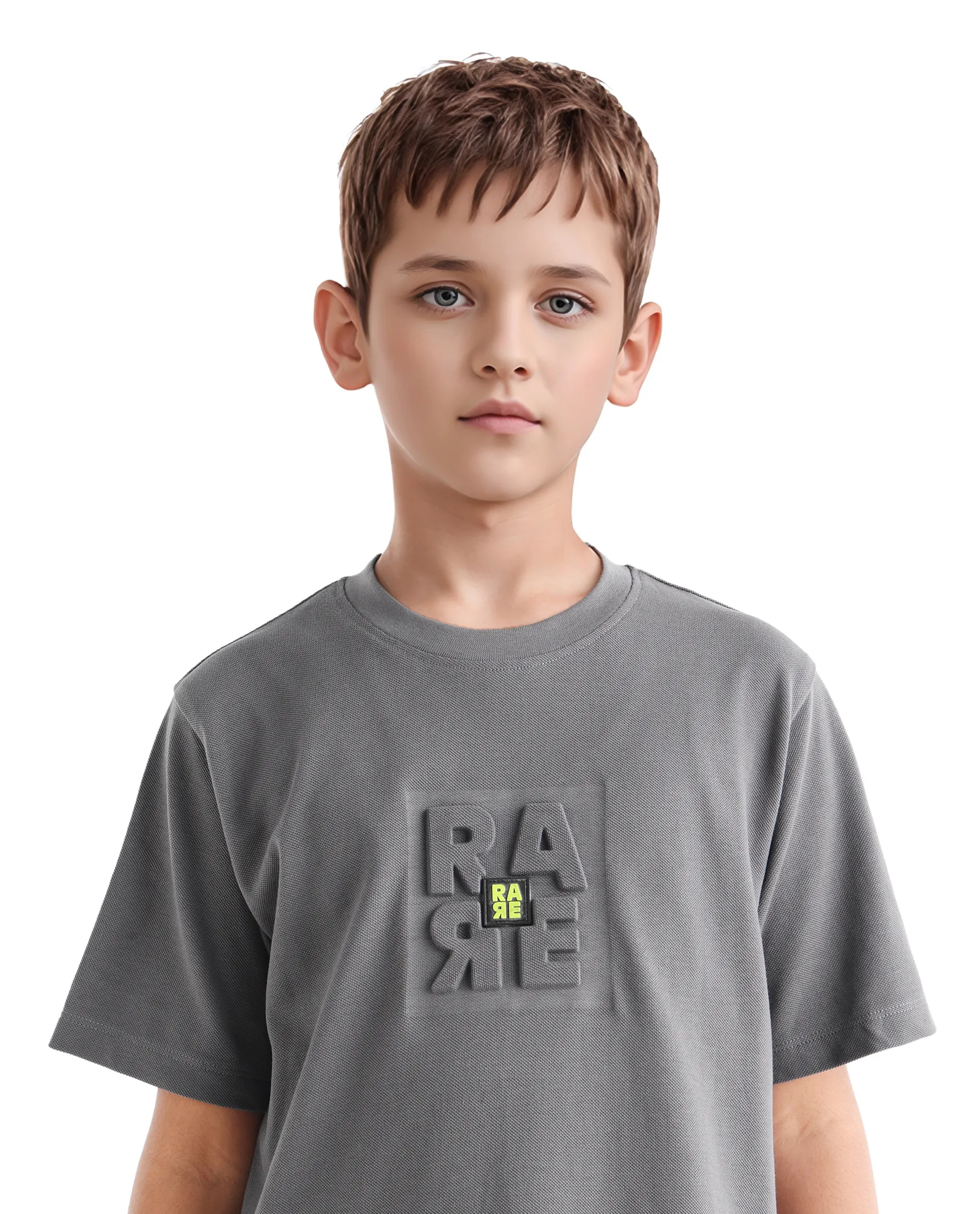 Rare Ones Kids Hiro Dark Grey Cotton Embossed Regular Fit T-Shirt - Image 3