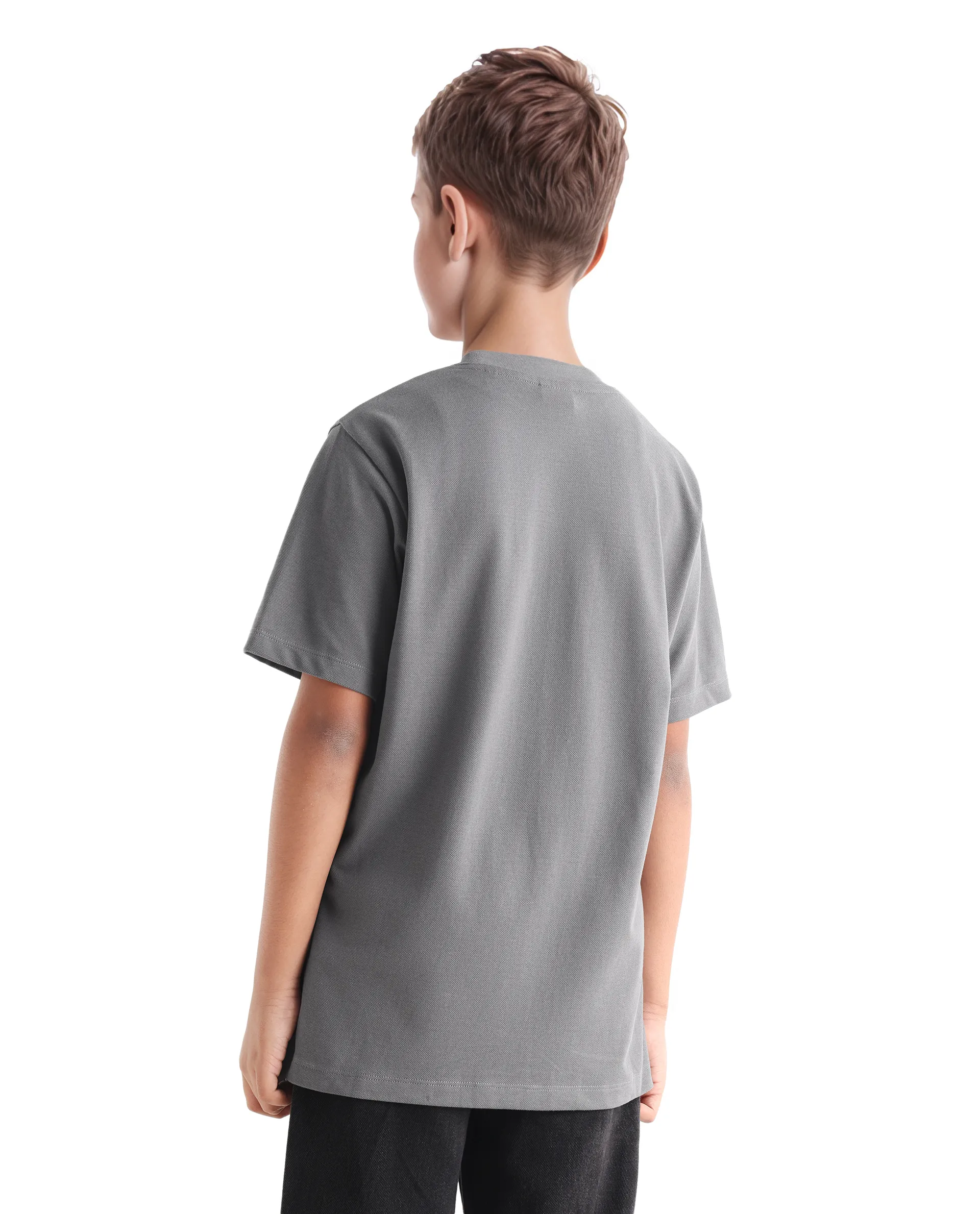 Rare Ones Kids Hiro Dark Grey Cotton Embossed Regular Fit T-Shirt - Image 8