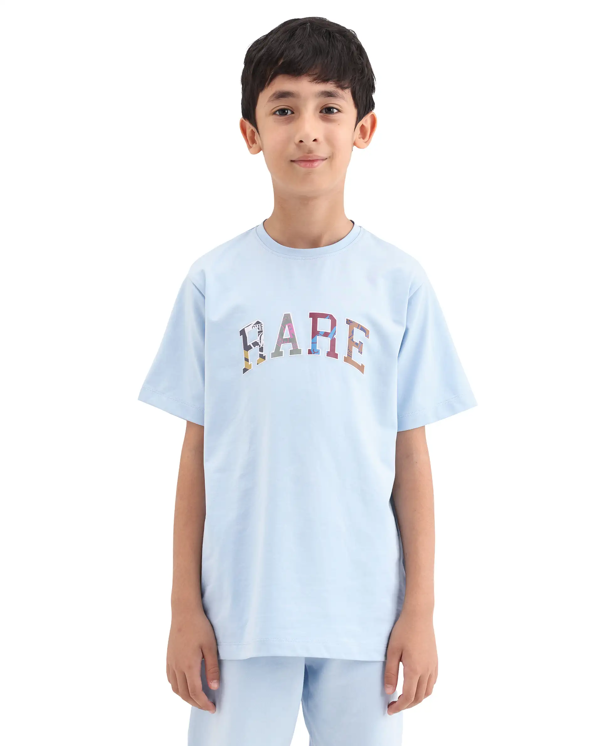 Rare Ones Kids Jonty Pastel Blue Cotton Fabric Pull-On Closure Badge Applique Regular Fit T-Shirt - Image 2