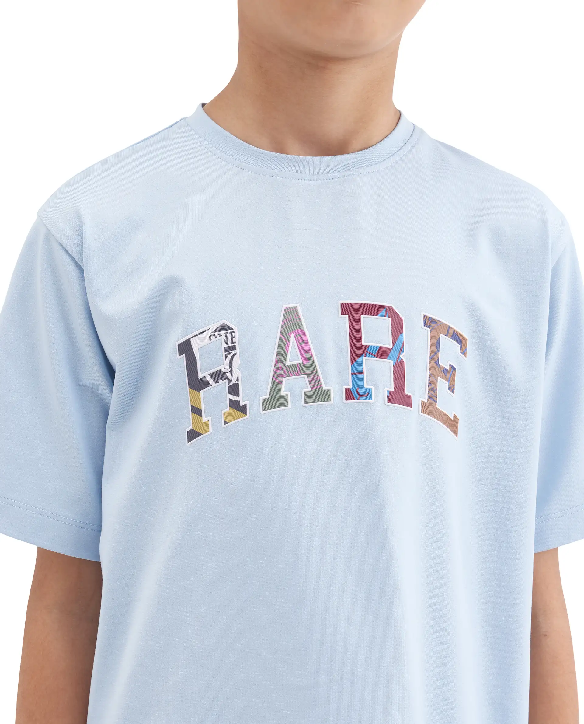 Rare Ones Kids Jonty Pastel Blue Cotton Fabric Pull-On Closure Badge Applique Regular Fit T-Shirt - Image 3