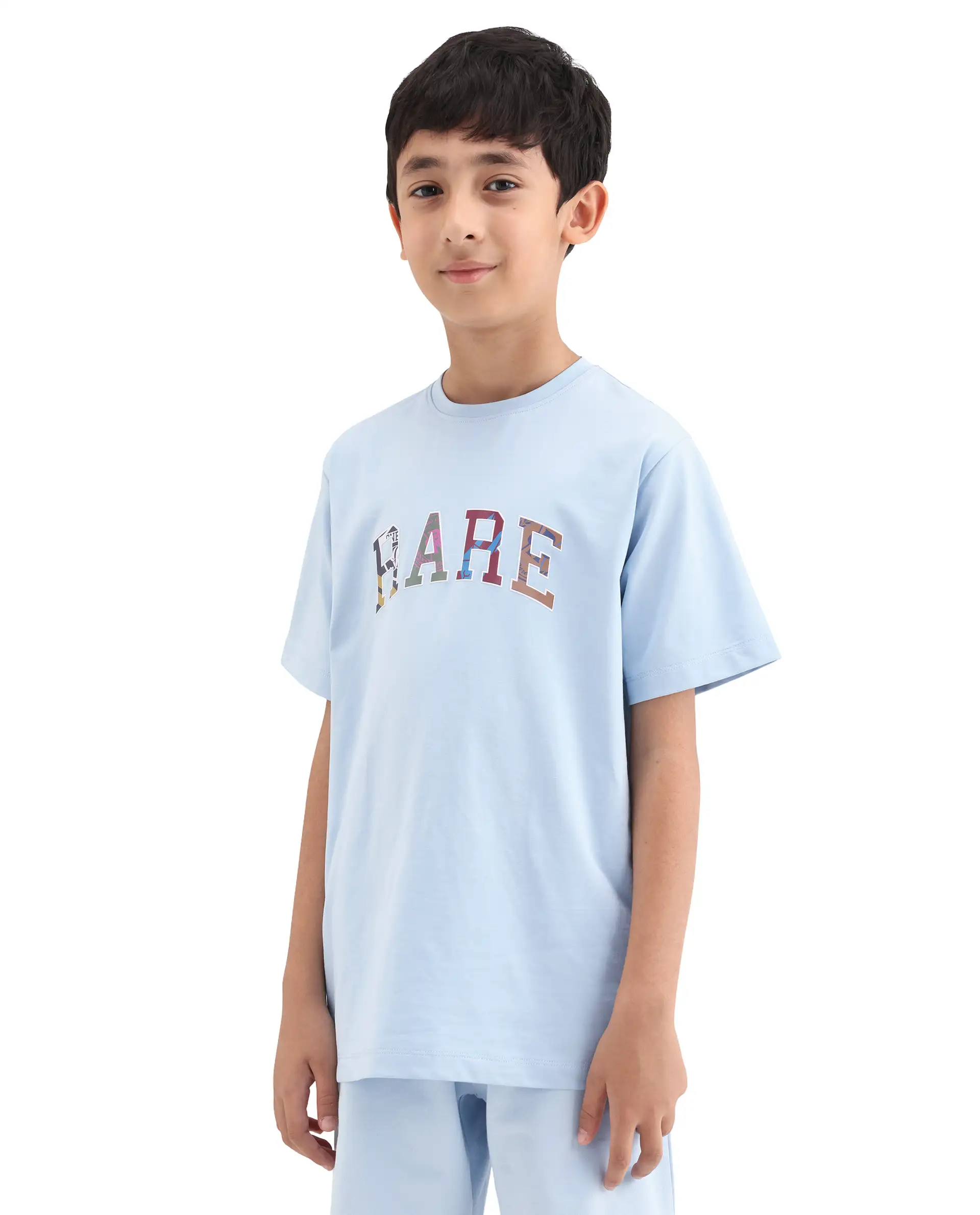 Rare Ones Kids Jonty Pastel Blue Cotton Fabric Pull-On Closure Badge Applique Regular Fit T-Shirt - Image 5