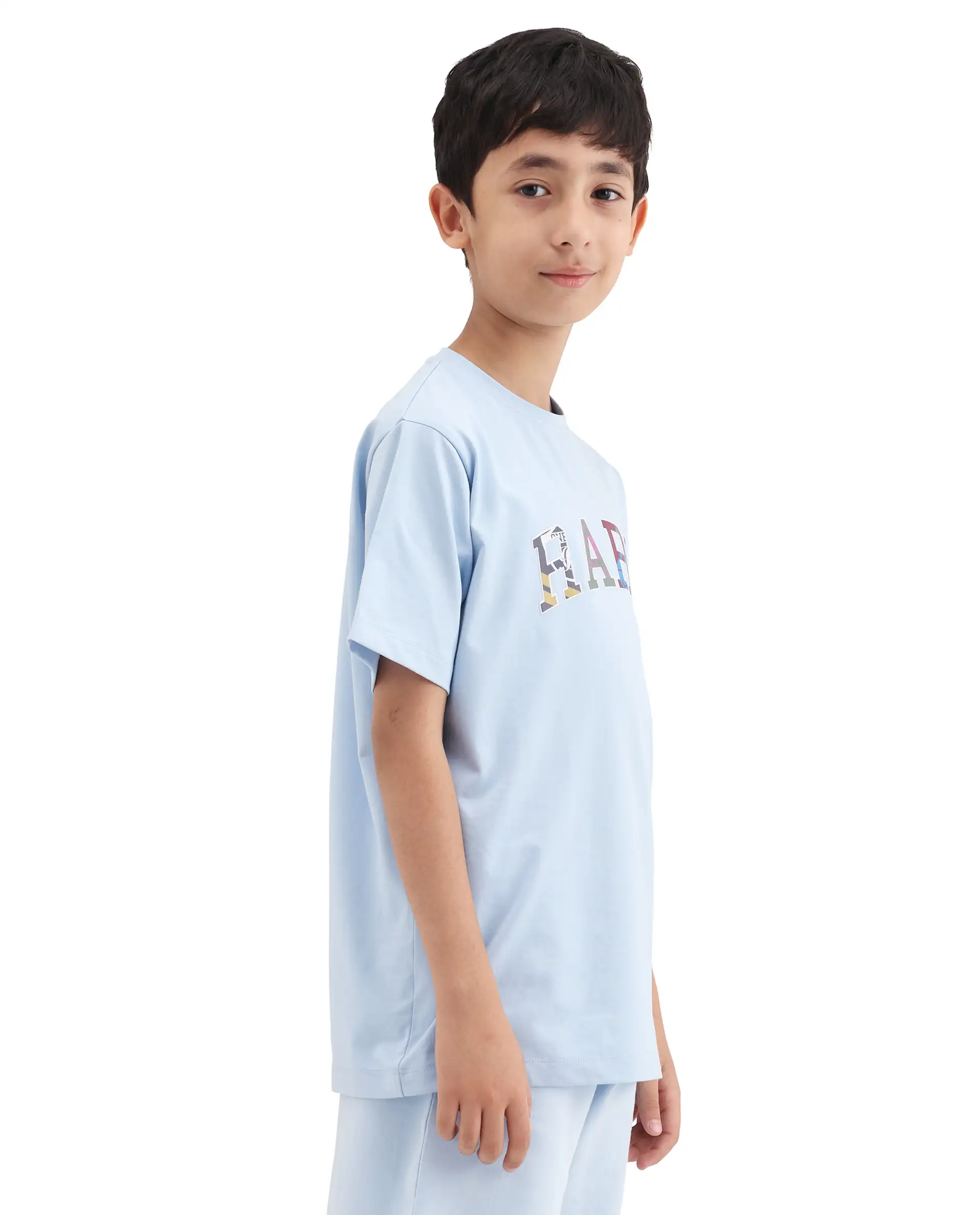 Rare Ones Kids Jonty Pastel Blue Cotton Fabric Pull-On Closure Badge Applique Regular Fit T-Shirt - Image 6