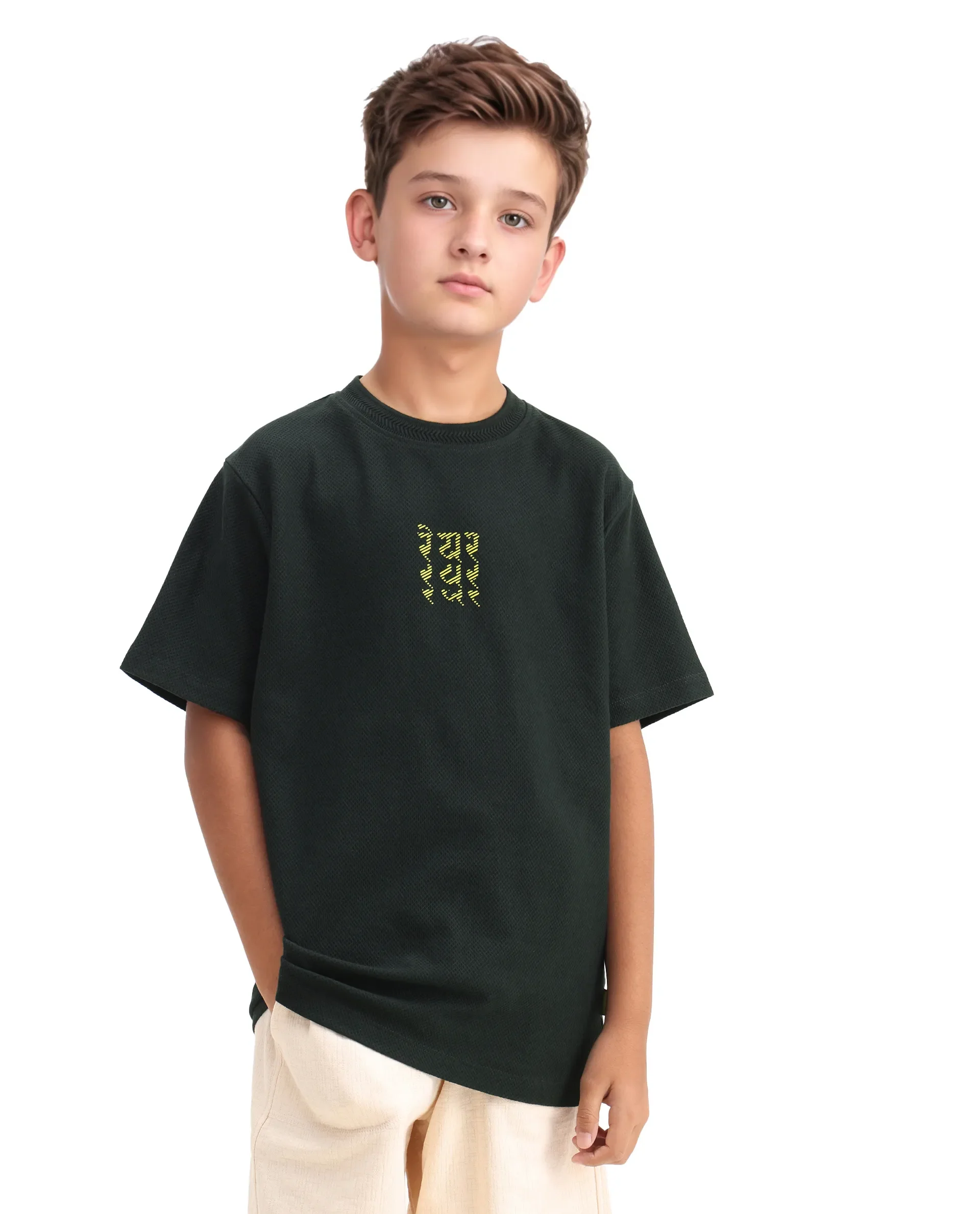 Rare Ones Kids Kade Dark Green Jacquard Hd Print Regular Fit T-Shirt - Image 3