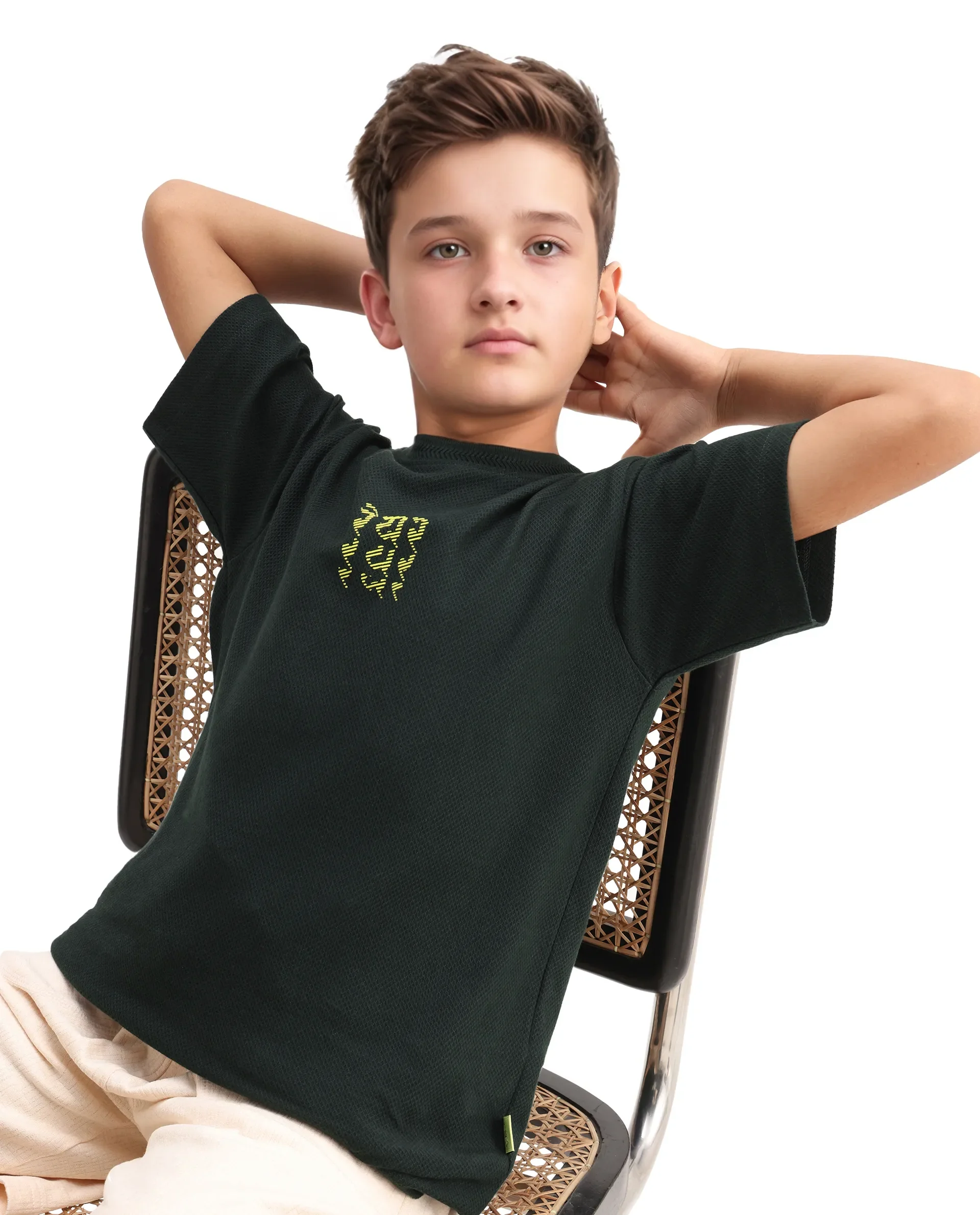 Rare Ones Kids Kade Dark Green Jacquard Hd Print Regular Fit T-Shirt - Image 5