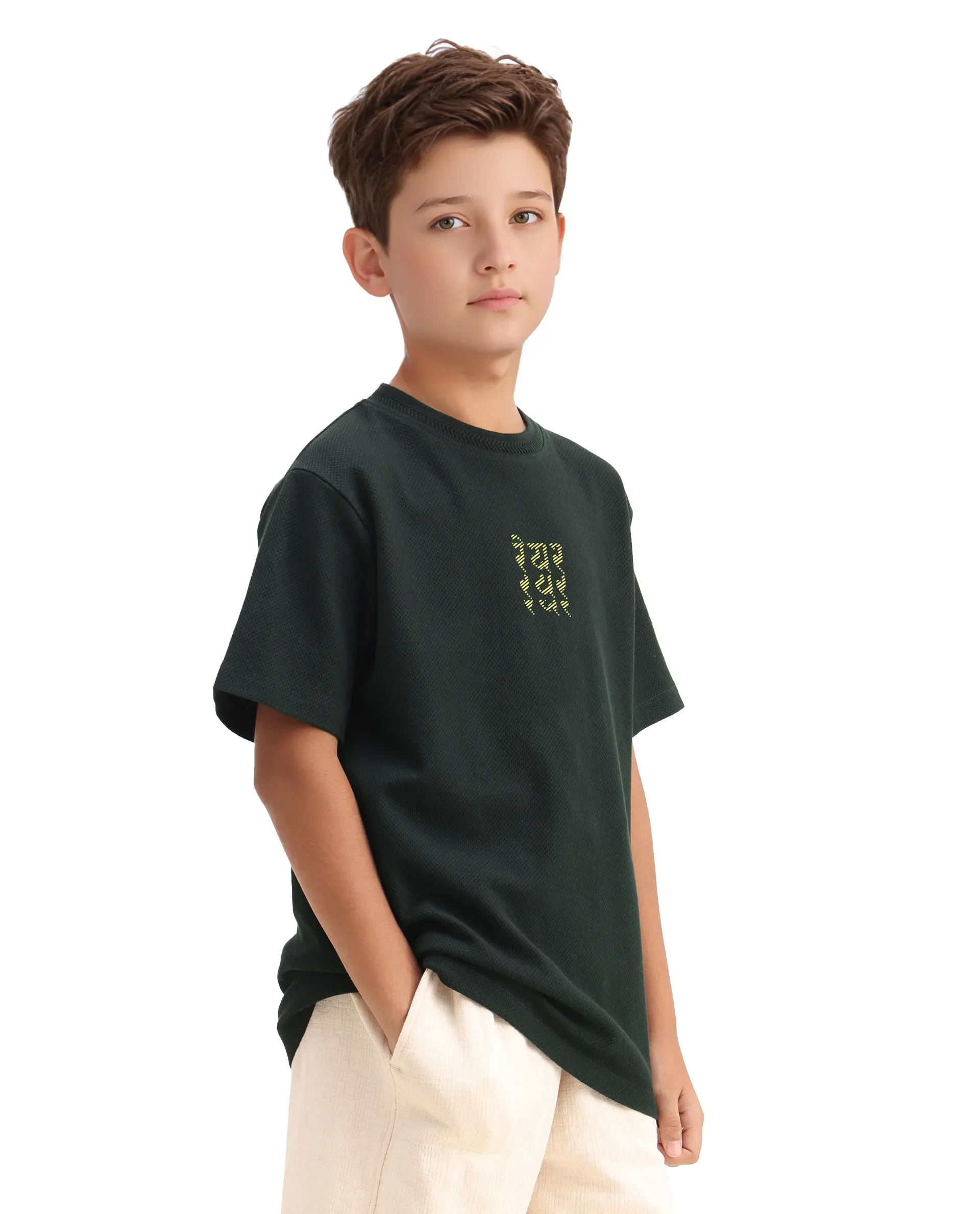 Rare Ones Kids Kade Dark Green Jacquard Hd Print Regular Fit T-Shirt - Image 6
