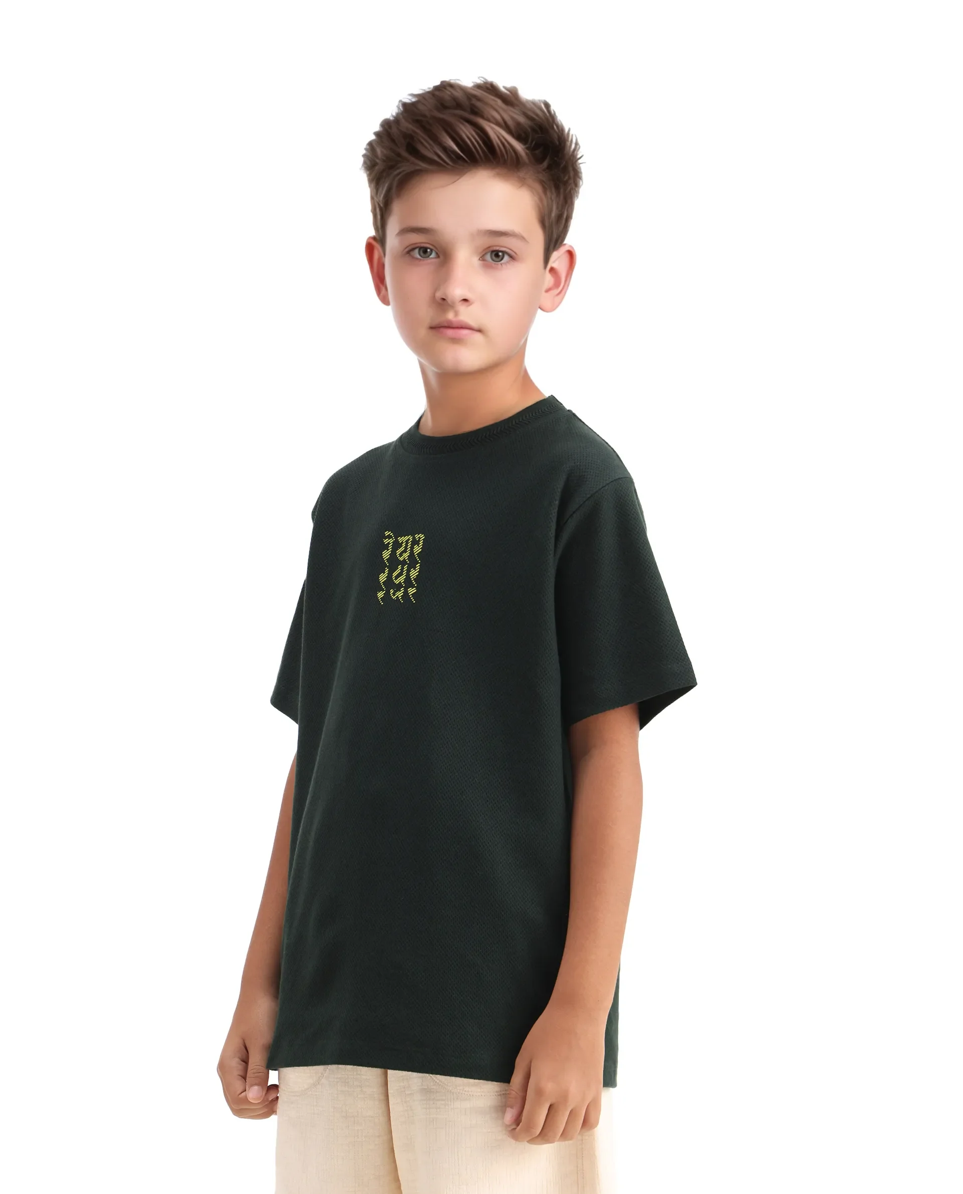 Rare Ones Kids Kade Dark Green Jacquard Hd Print Regular Fit T-Shirt - Image 7