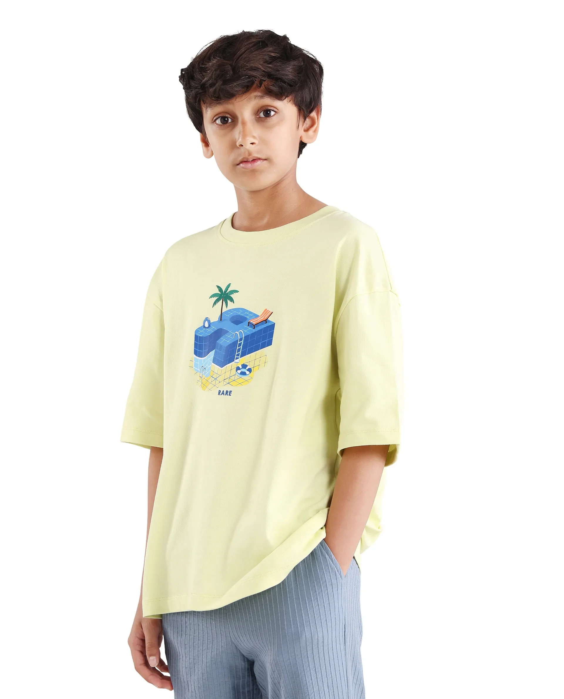 Rare Ones Kids Ken Light Yellow Cotton Pull-On Closure Oversized Fit T-Shirt - Image 5