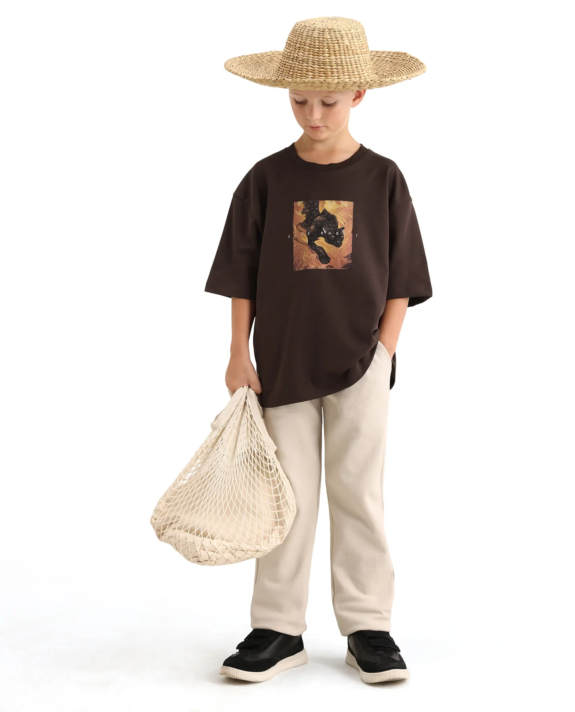 Rare Ones Kids Kumo-K Dark Brown Cotton Blend Fabric Pull-On Closure Boxy Fit T-Shirt - Image 2