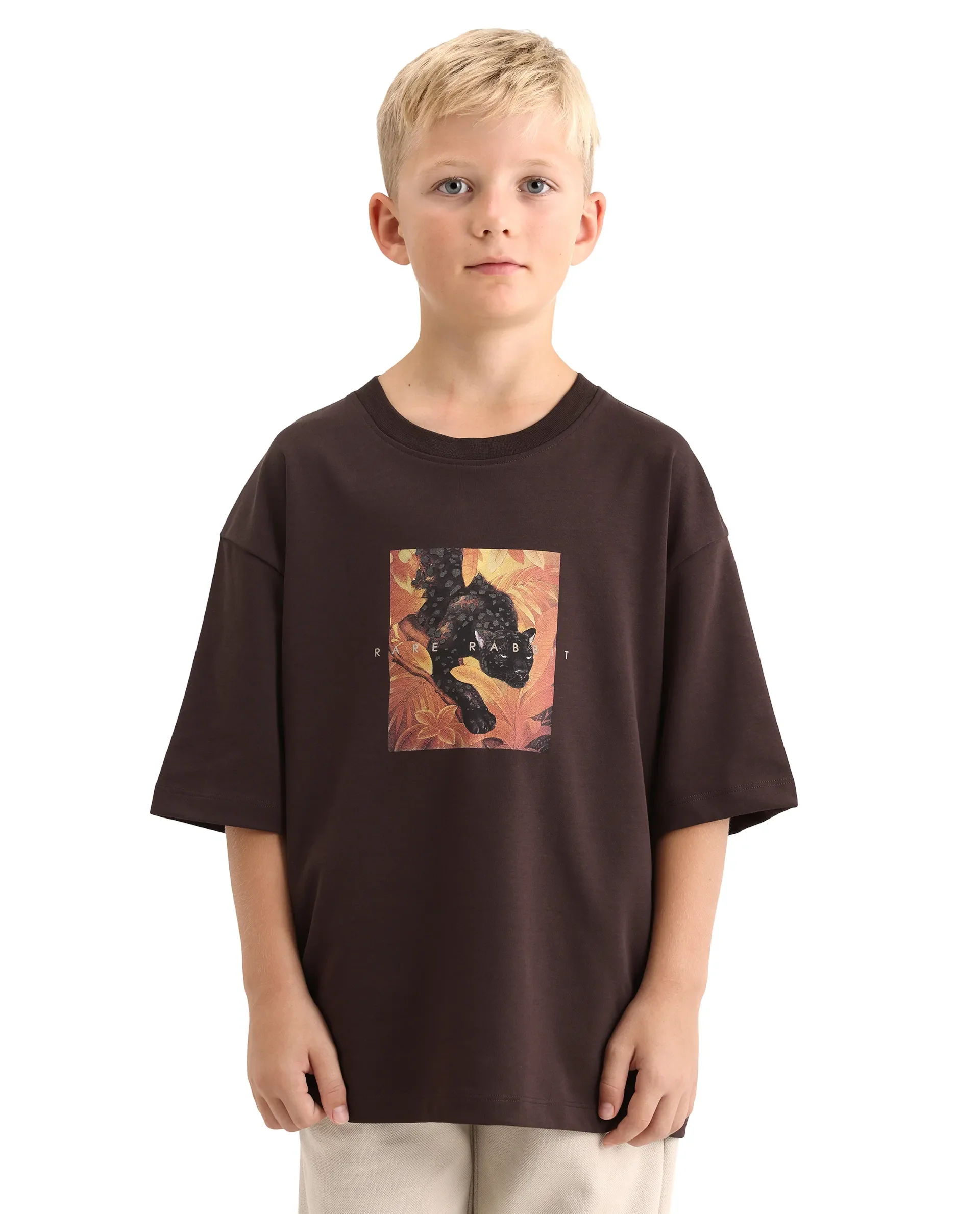 Rare Ones Kids Kumo-K Dark Brown Cotton Blend Fabric Pull-On Closure Boxy Fit T-Shirt - Image 3