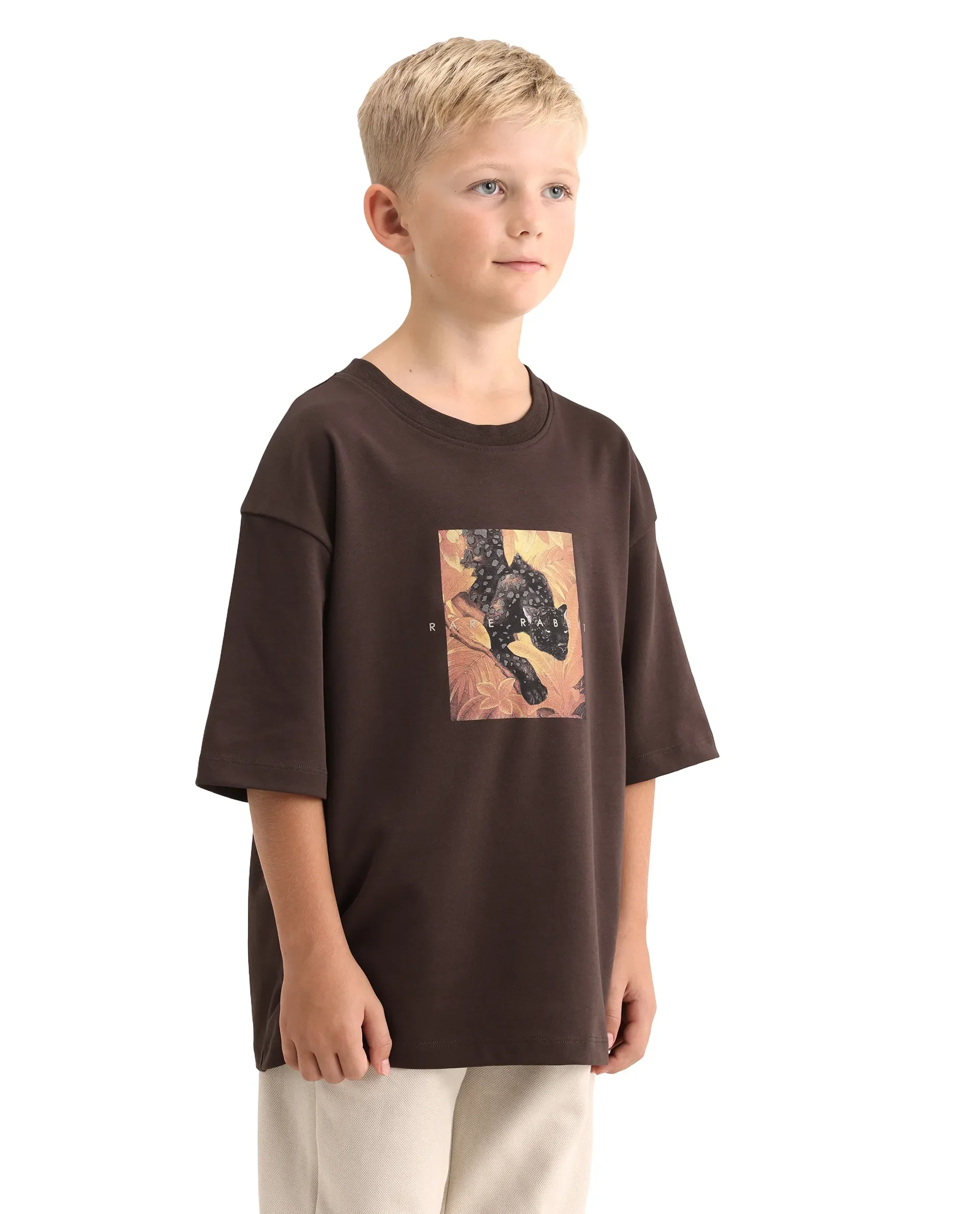 Rare Ones Kids Kumo-K Dark Brown Cotton Blend Fabric Pull-On Closure Boxy Fit T-Shirt - Image 5